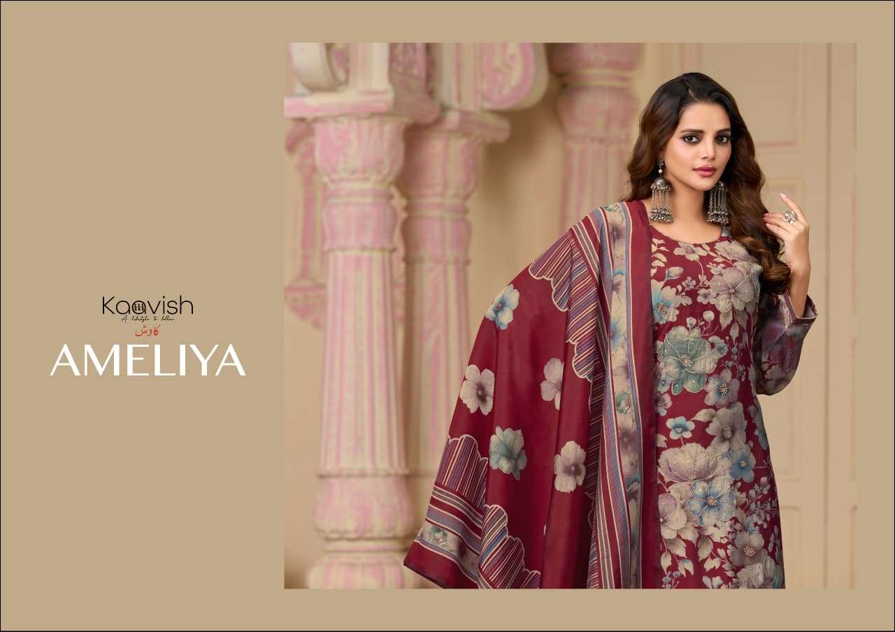 AMELIYA BY KAAVISH IN PURE MODAL SILK DIGITAL FOIL PRINT WITH FANCY AARI HANDWORK 