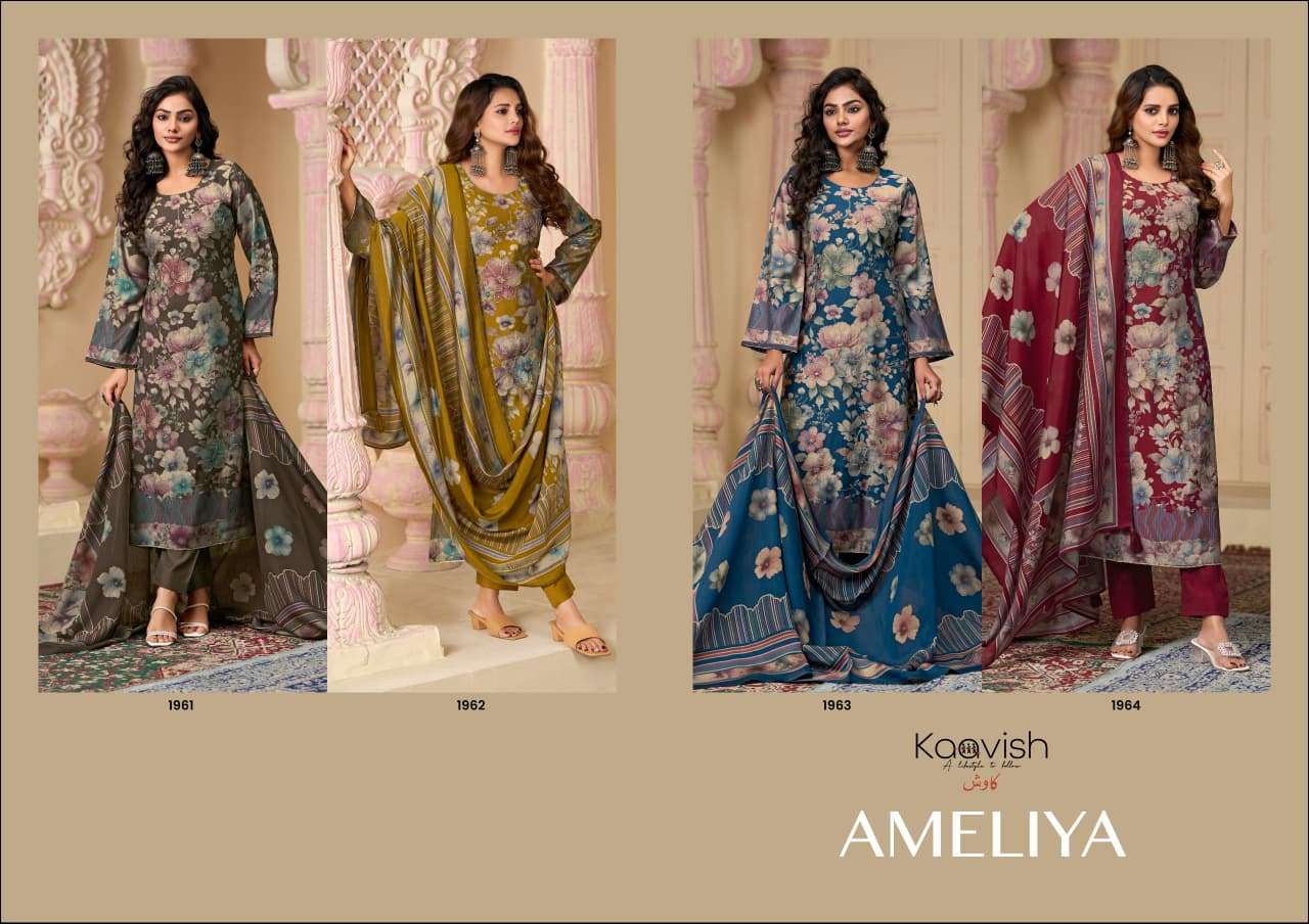 AMELIYA BY KAAVISH IN PURE MODAL SILK DIGITAL FOIL PRINT WITH FANCY AARI HANDWORK 