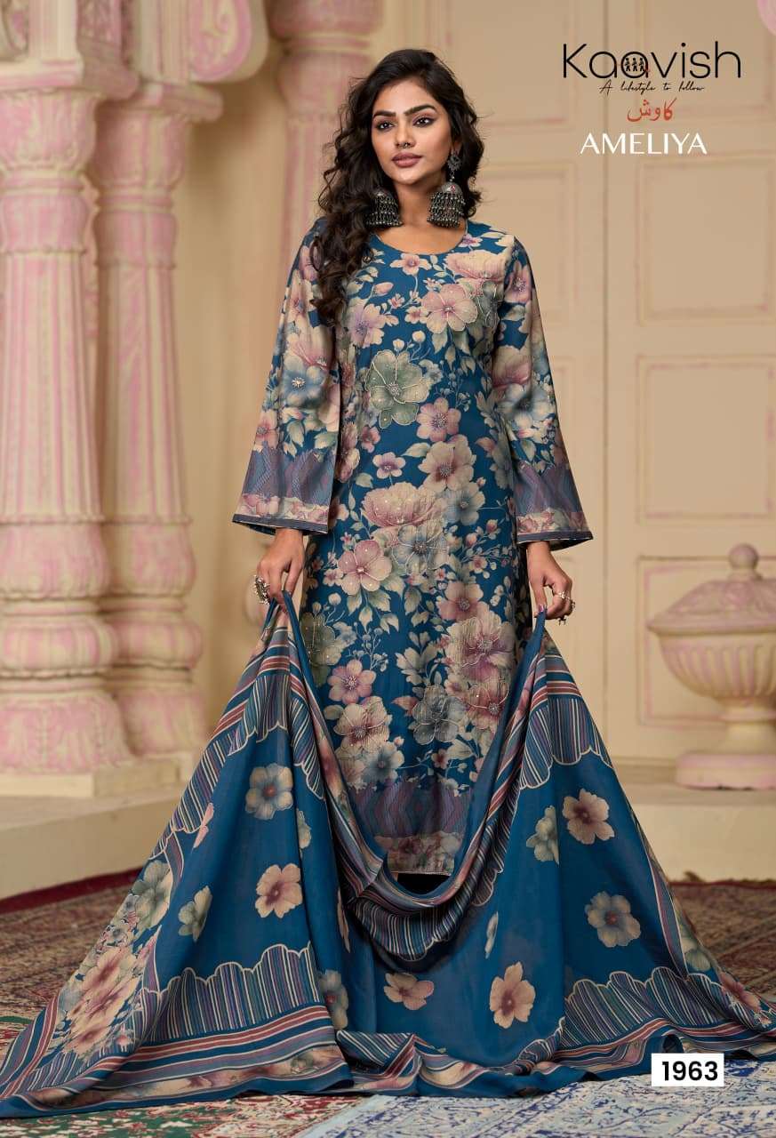 AMELIYA BY KAAVISH IN PURE MODAL SILK DIGITAL FOIL PRINT WITH FANCY AARI HANDWORK 