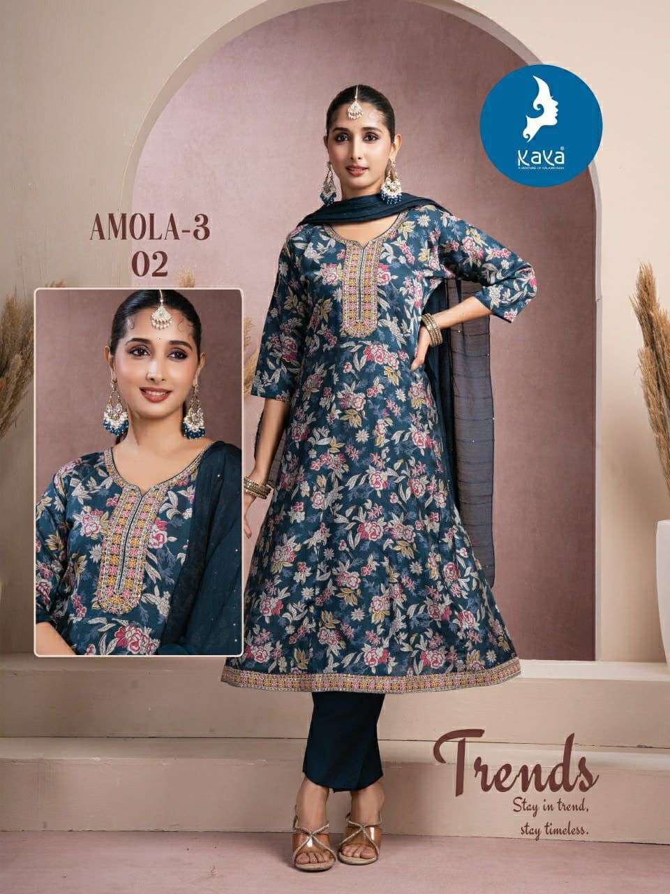 AMOLA VOL-3 BY KAYA KURTI IN VATICAN FOIL PRINT 3 PIECE CONCEPT IN ANARKALI STYLE 