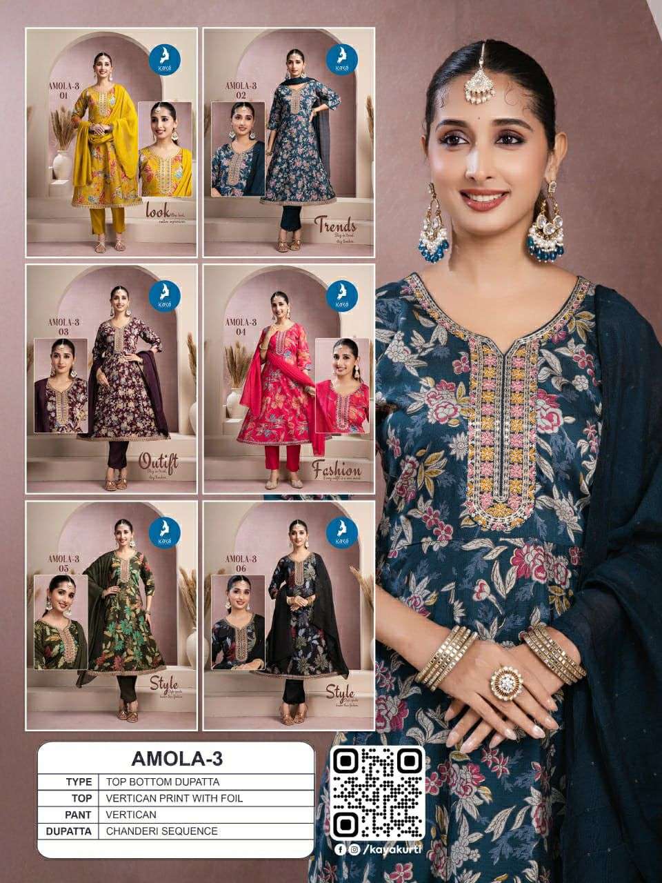 AMOLA VOL-3 BY KAYA KURTI IN VATICAN FOIL PRINT 3 PIECE CONCEPT IN ANARKALI STYLE 