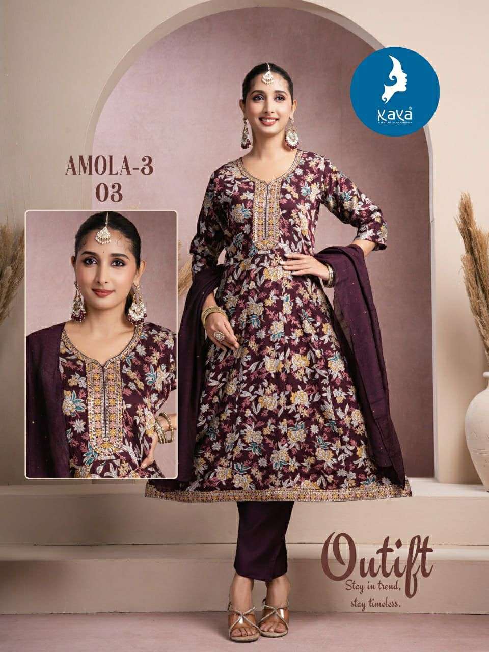 AMOLA VOL-3 BY KAYA KURTI IN VATICAN FOIL PRINT 3 PIECE CONCEPT IN ANARKALI STYLE 