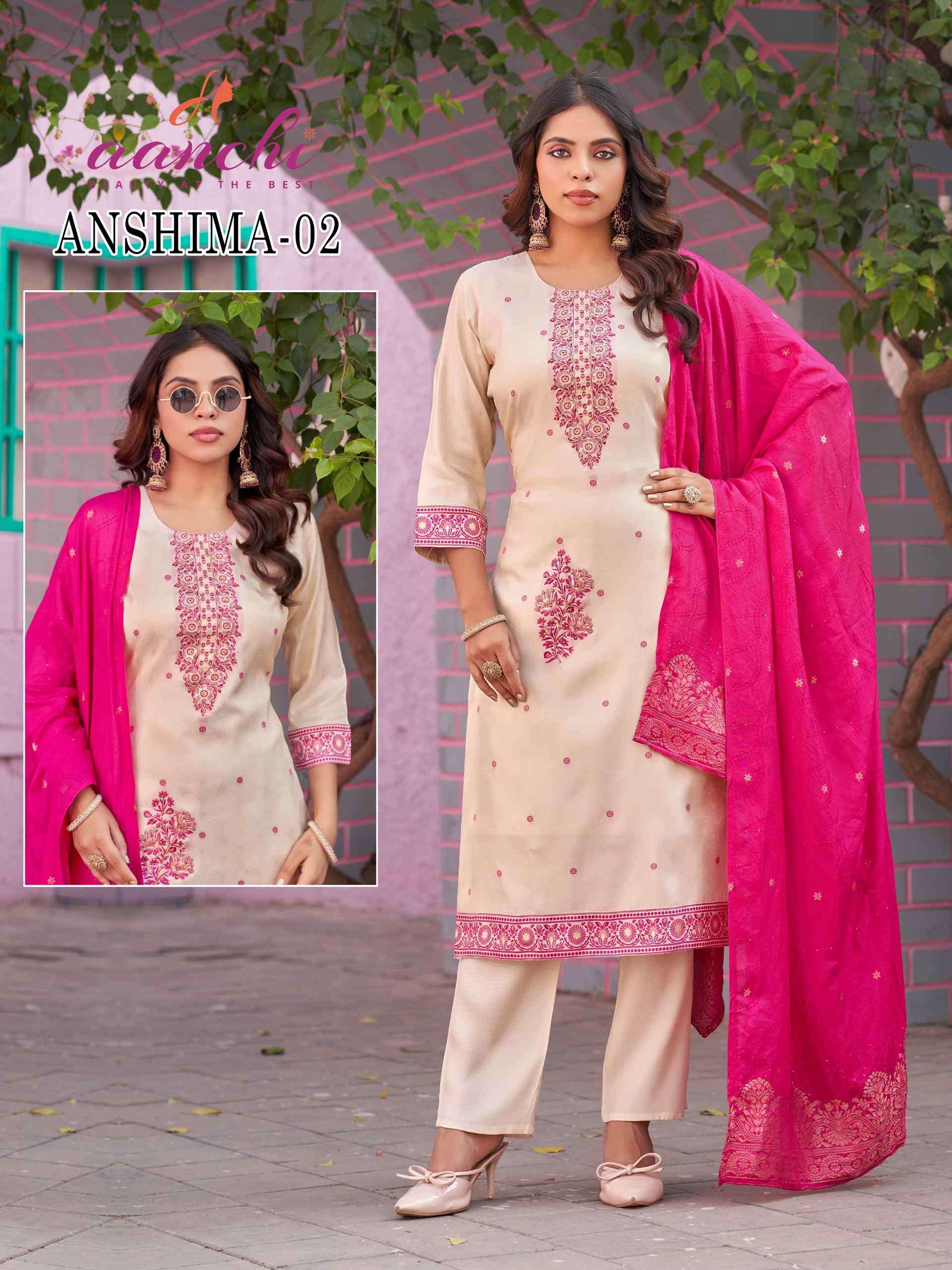 ANSHIMA-02 BY AANCHI IN COSMOS DYED WITH FANCY JACQUARD DUPATTA WORK 