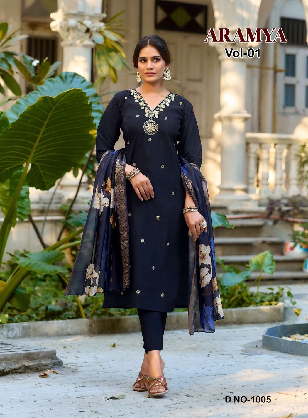 ARAMYA BY DIYA TRENDS IN ROMAN SILK WITH ALLOVER FANCY EMBROIDERY WORK 