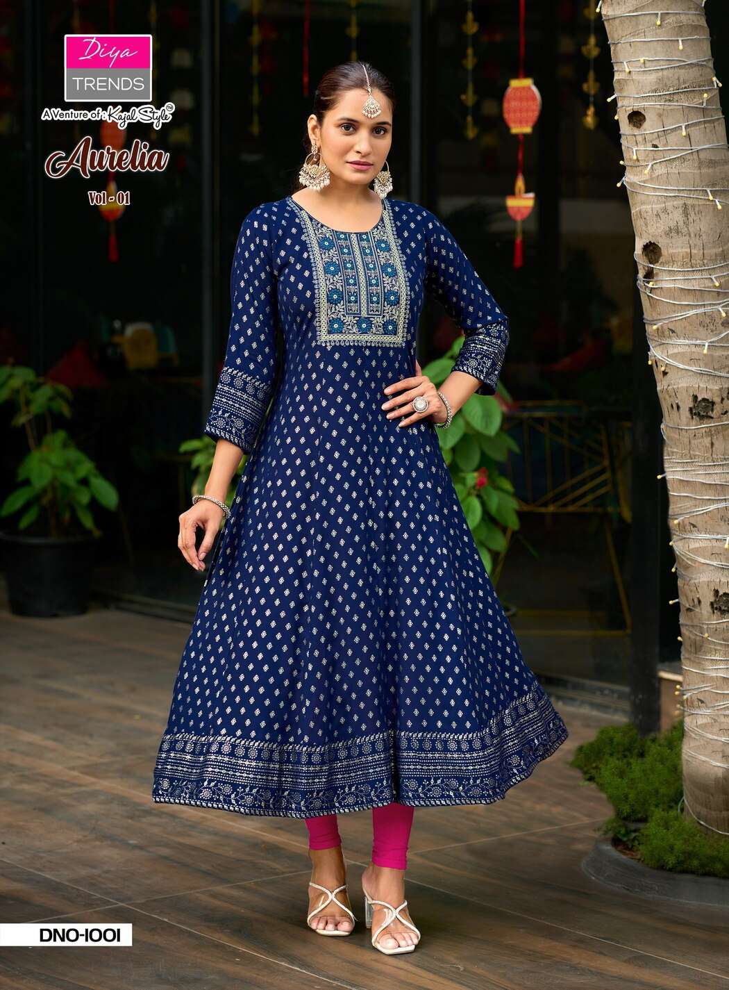 AURELIA BY DIYA TRENDS IN RAYON FOIL PRINT WITH FANCY EMBROIDERY WORK KURTI GOWNS 