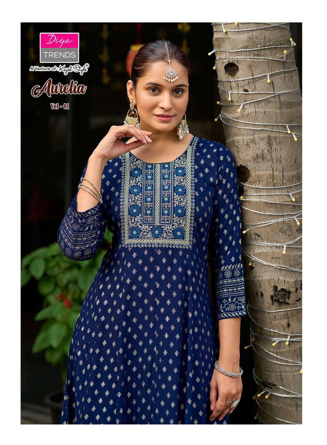 AURELIA BY DIYA TRENDS IN RAYON FOIL PRINT WITH FANCY EMBROIDERY WORK KURTI GOWNS 