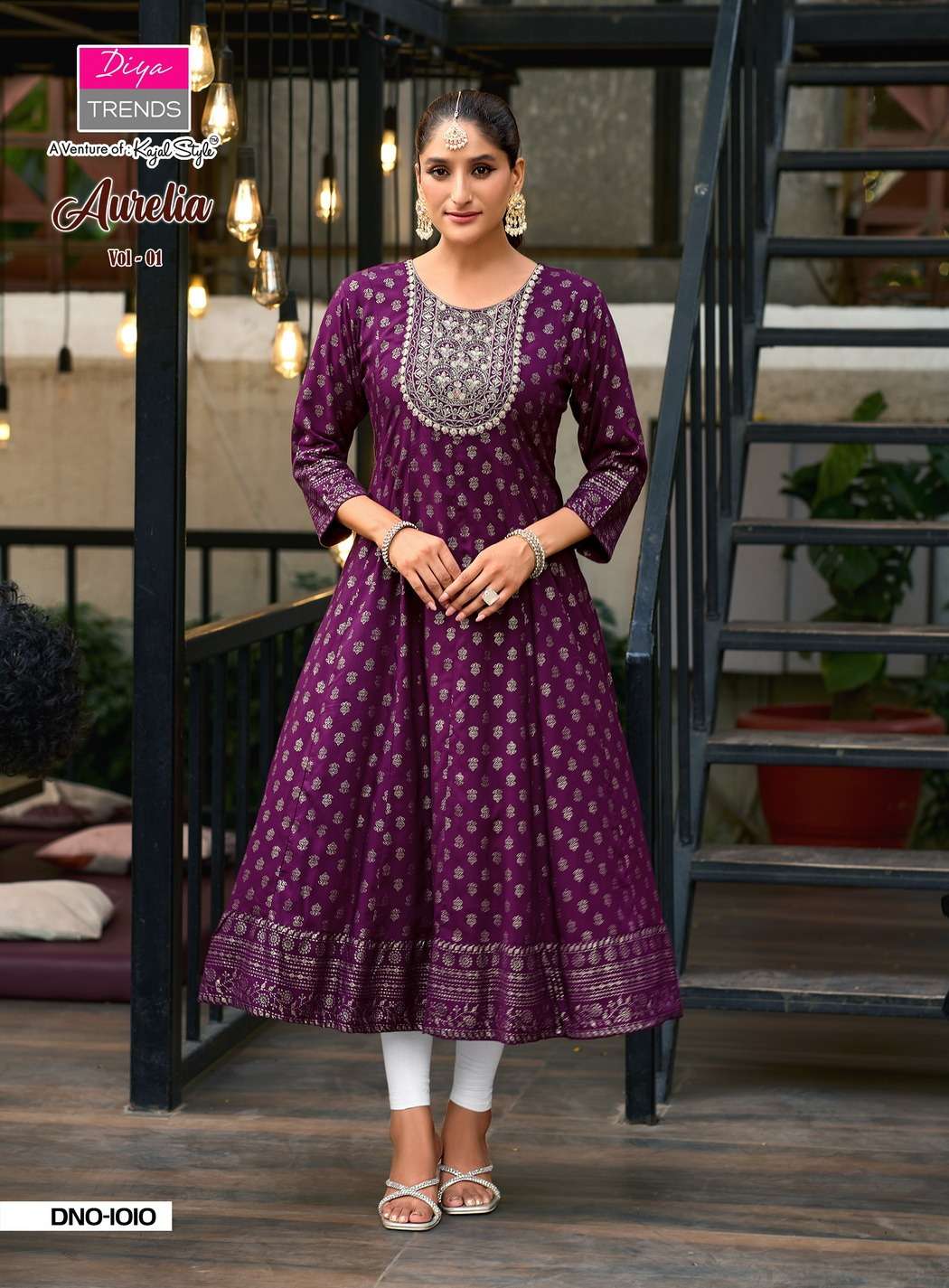 AURELIA BY DIYA TRENDS IN RAYON FOIL PRINT WITH FANCY EMBROIDERY WORK KURTI GOWNS 