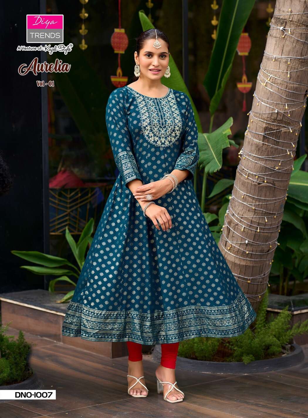AURELIA BY DIYA TRENDS IN RAYON FOIL PRINT WITH FANCY EMBROIDERY WORK KURTI GOWNS 