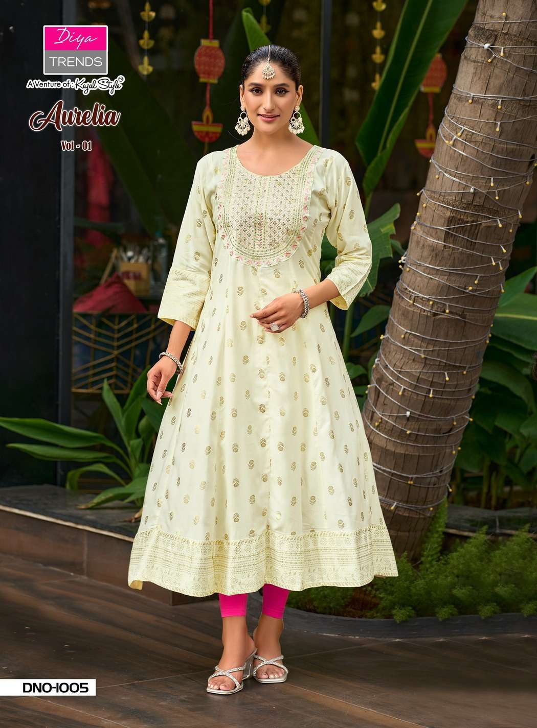 AURELIA BY DIYA TRENDS IN RAYON FOIL PRINT WITH FANCY EMBROIDERY WORK KURTI GOWNS 