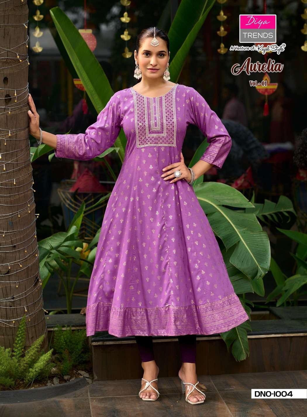 AURELIA BY DIYA TRENDS IN RAYON FOIL PRINT WITH FANCY EMBROIDERY WORK KURTI GOWNS 