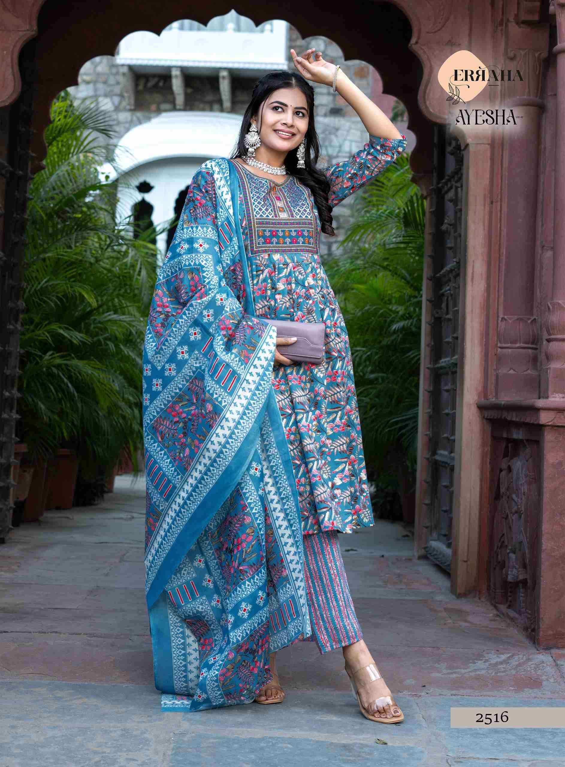 AYESHA VOL-1 BY ERRAHA IN PREMIUM COTTON FOIL PRINT TOP WITH EMBROIDERY & POCKET 