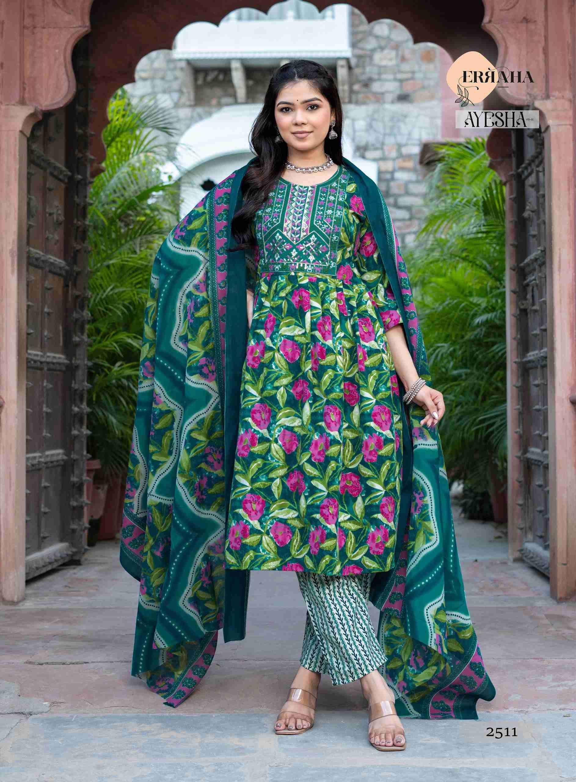 AYESHA VOL-1 BY ERRAHA IN PREMIUM COTTON FOIL PRINT TOP WITH EMBROIDERY & POCKET 