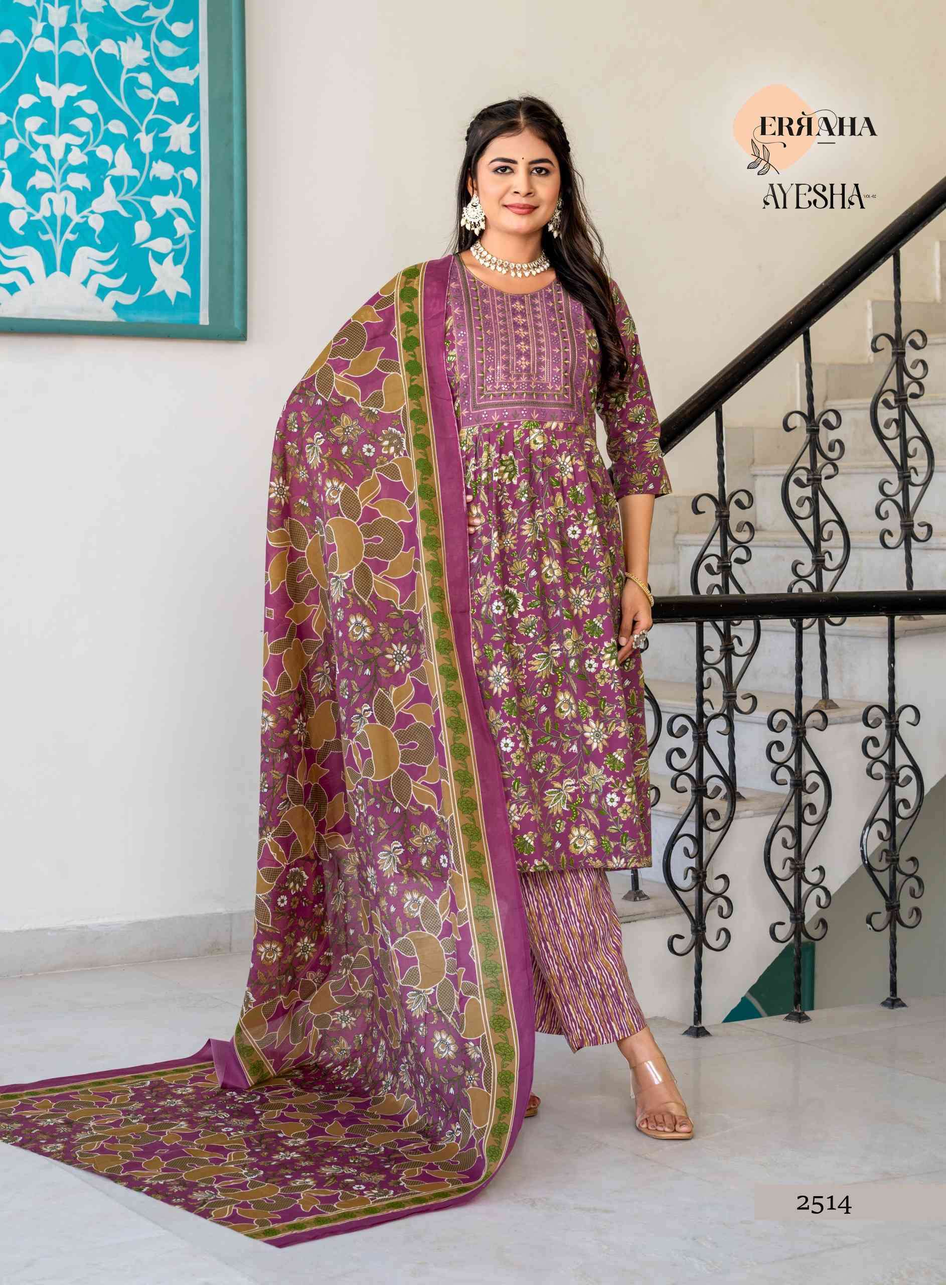 AYESHA VOL-1 BY ERRAHA IN PREMIUM COTTON FOIL PRINT TOP WITH EMBROIDERY & POCKET 