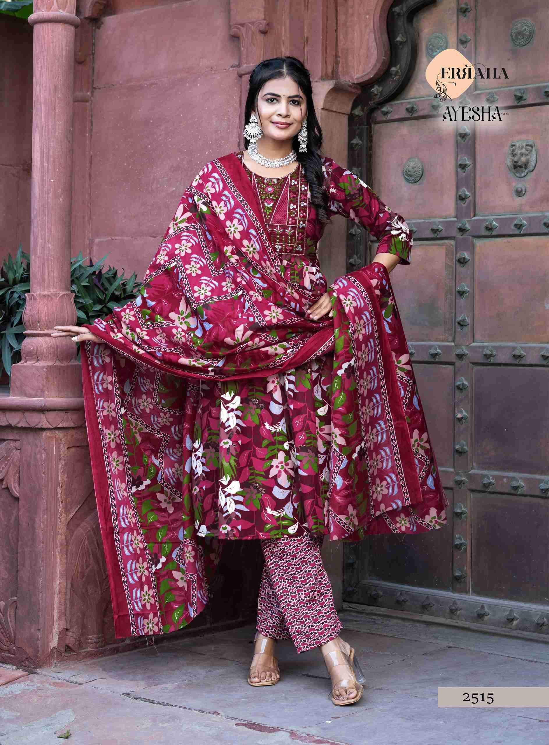 AYESHA VOL-1 BY ERRAHA IN PREMIUM COTTON FOIL PRINT TOP WITH EMBROIDERY & POCKET 