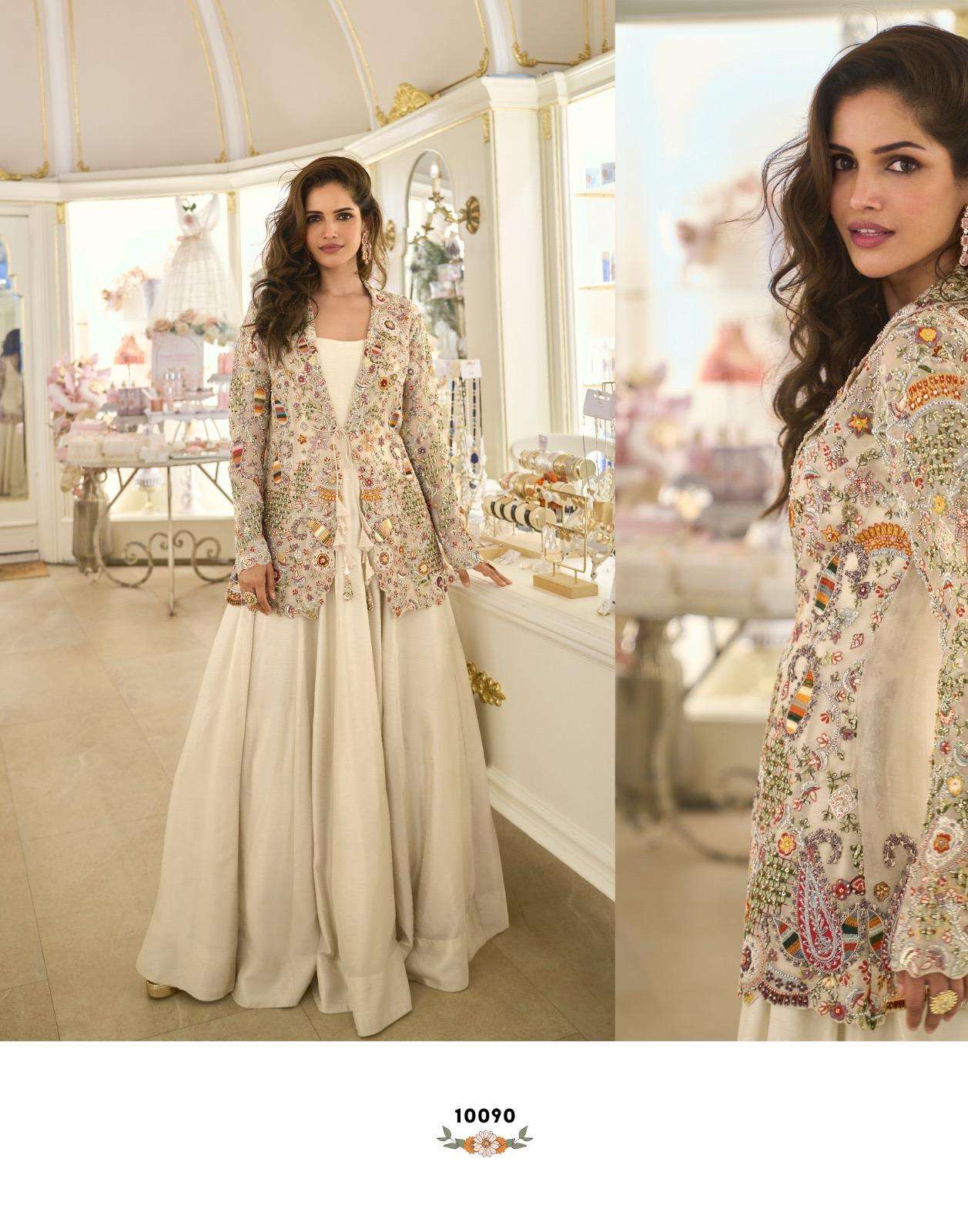 BELINA BY SAYURI DESIGNER IN PREMIUM REAL SILK GOWN WITH FRONT AND BACK WORK JACKET