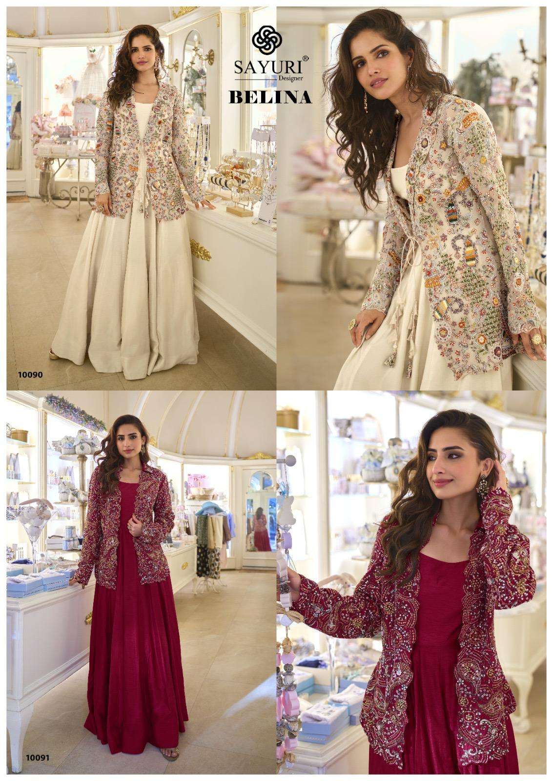 BELINA BY SAYURI DESIGNER IN PREMIUM REAL SILK GOWN WITH FRONT AND BACK WORK JACKET