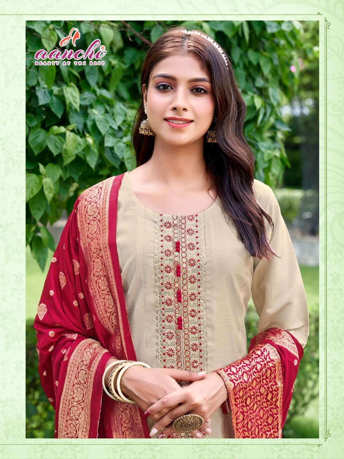 BHAVNA-2 BY AANCHI IN ROMAN SHIMMER WITH EMBROIDERY WORK AND JACQUARD DUPTTA 