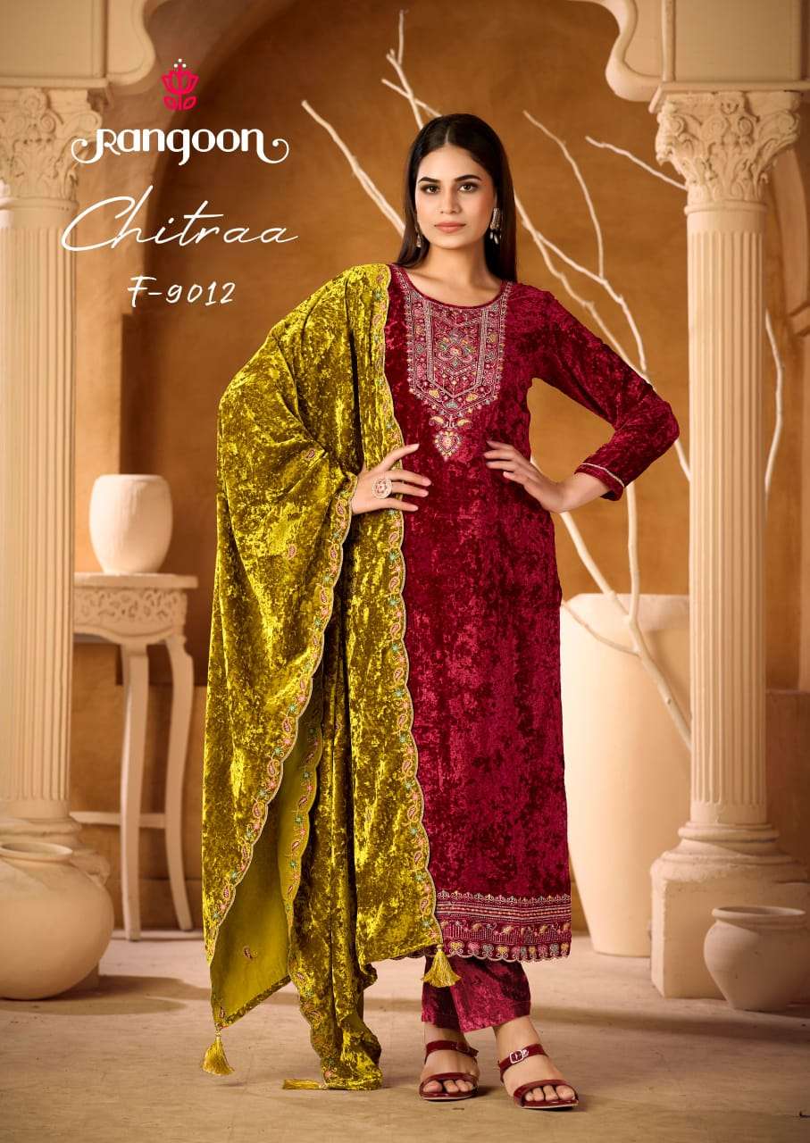 CHITRAA BY RANGOON IN PURE MAKHAMAL VELVET WITH HEAVY WORK AND FULL INNER 