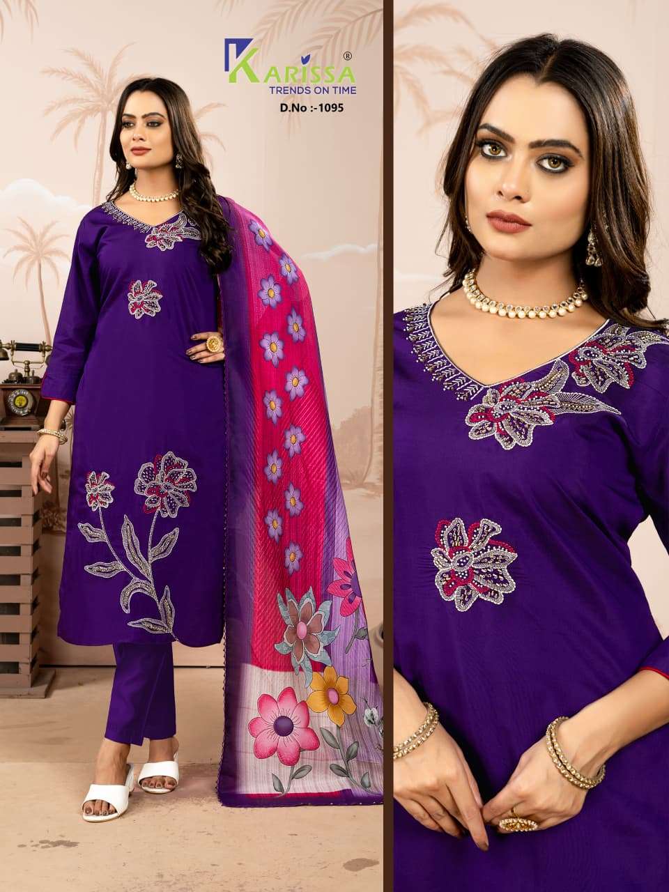 D.NO :- 1093 TO 1096 BY KARISSA IN PREMIUM VISCOSE ROMAN SILK WITH THREAD & KHATALI WORK 