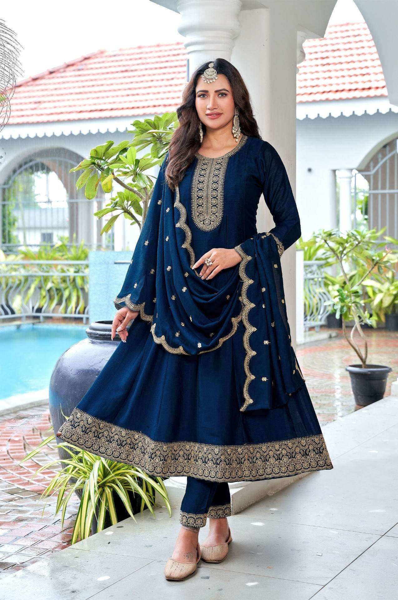 D.NO :- 1228 BY GURMAYA IN VICHITRA SILK WITH HEAVY EMBROIDERY WORK ANARKALI STYLE 