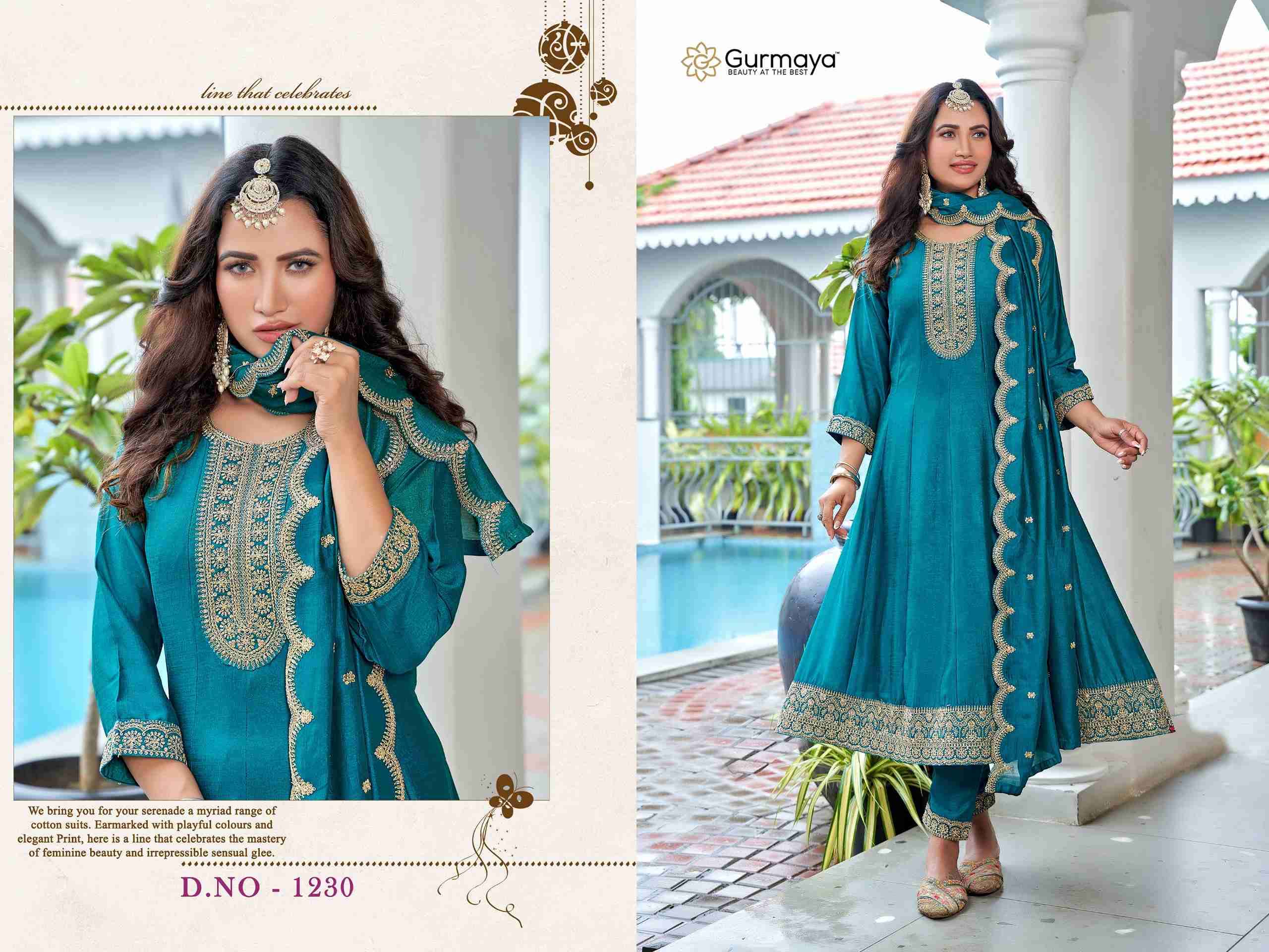 D.NO :- 1230 BY GURMAYA IN VICHITRA SILK WITH HEAVY EMBROIDERY WORK ANARKALI STYLE 