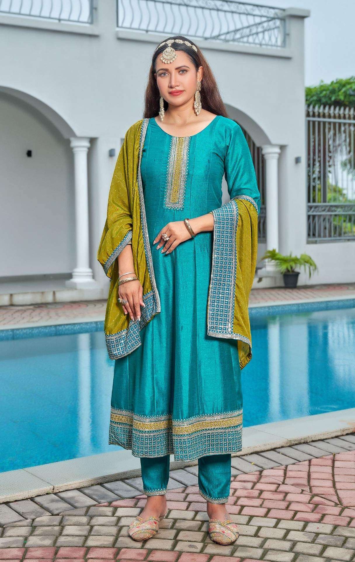 D.NO :- 1232 BY GURMAYA IN VICHITRA SILK WITH HEAVY EMBROIDERY WORK ANARKALI STYLE 