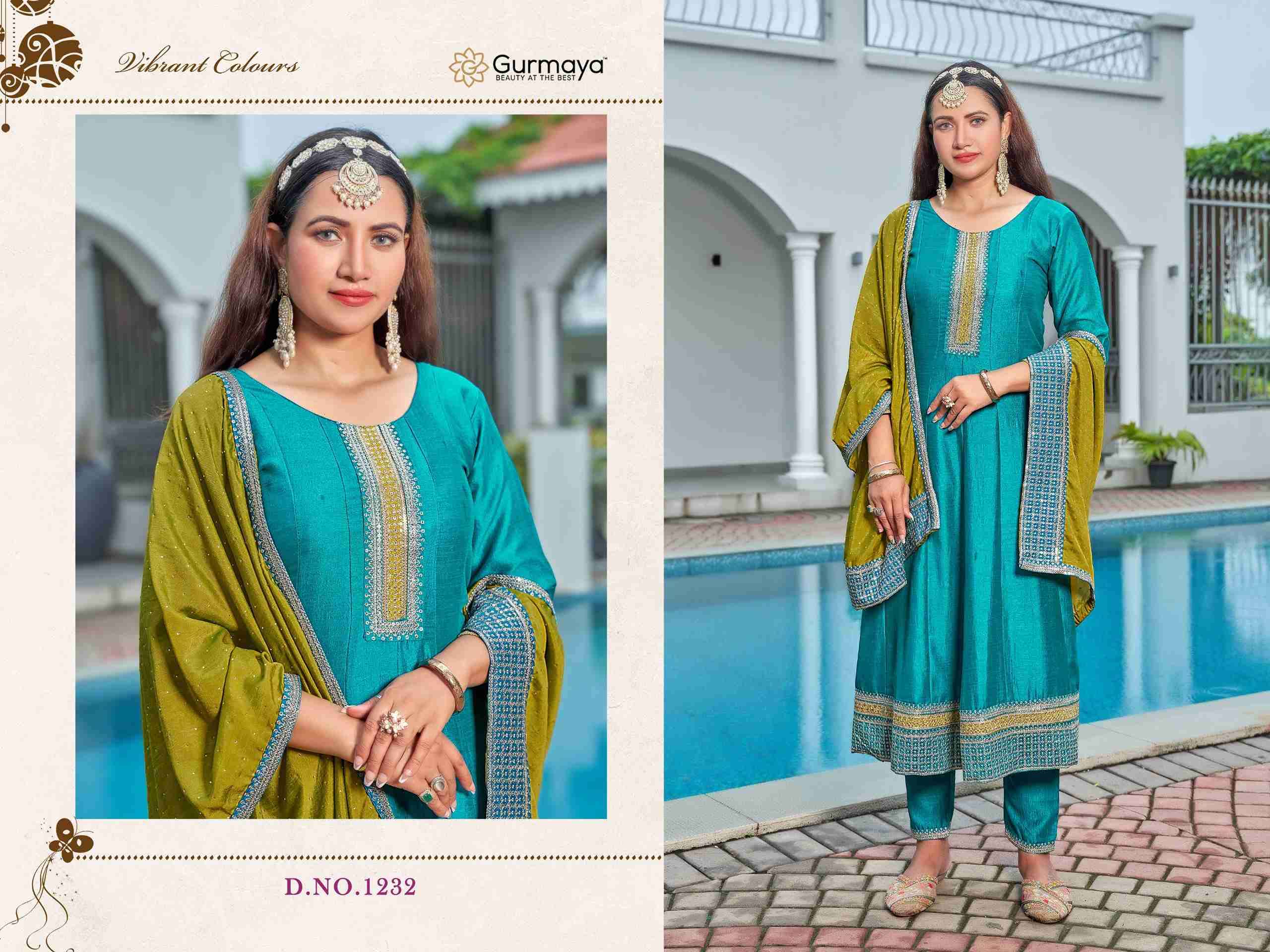 D.NO :- 1232 BY GURMAYA IN VICHITRA SILK WITH HEAVY EMBROIDERY WORK ANARKALI STYLE 