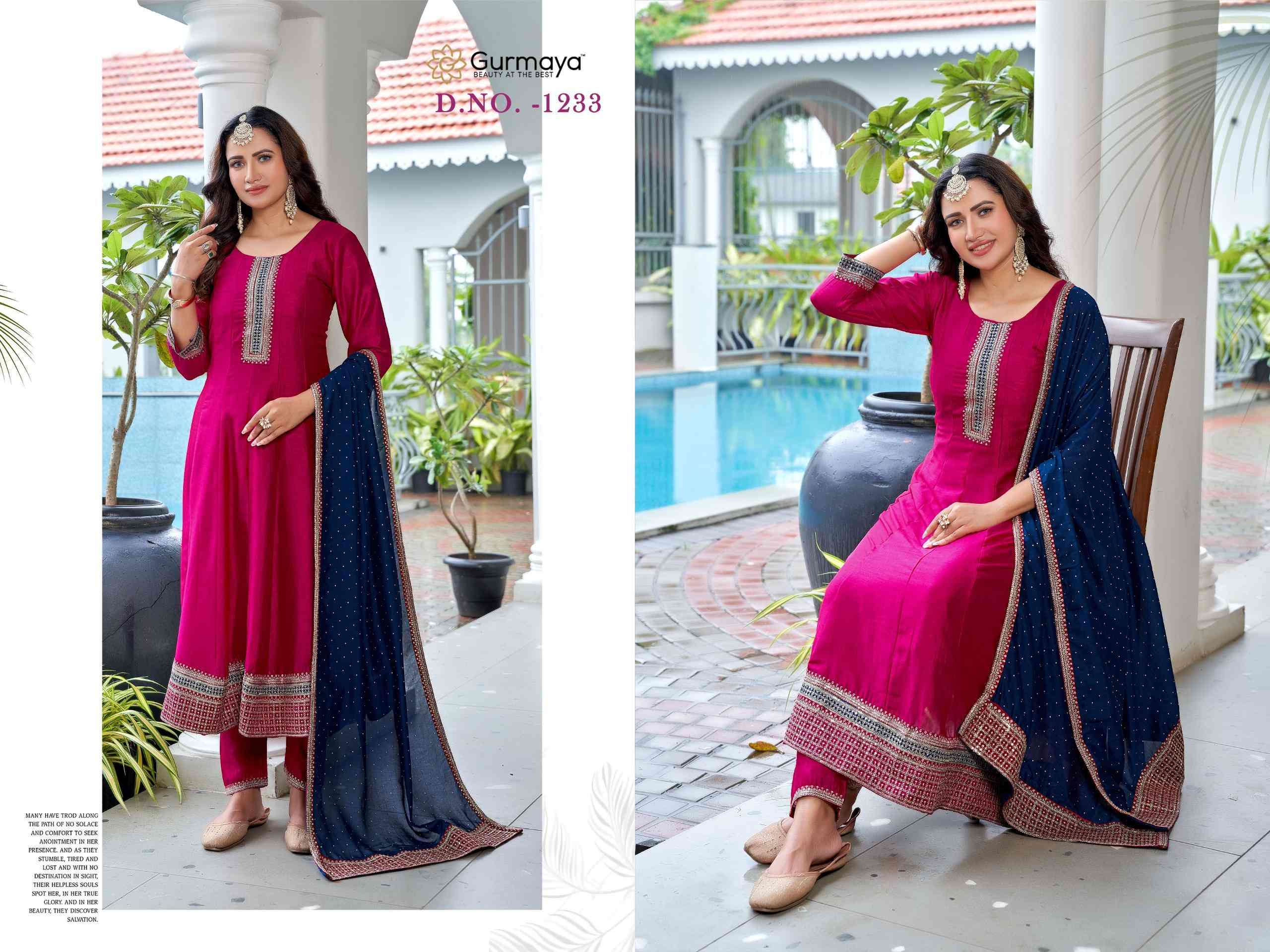 D.NO :- 1233 BY GURMAYA IN VICHITRA SILK WITH HEAVY EMBROIDERY WORK ANARKALI STYLE 