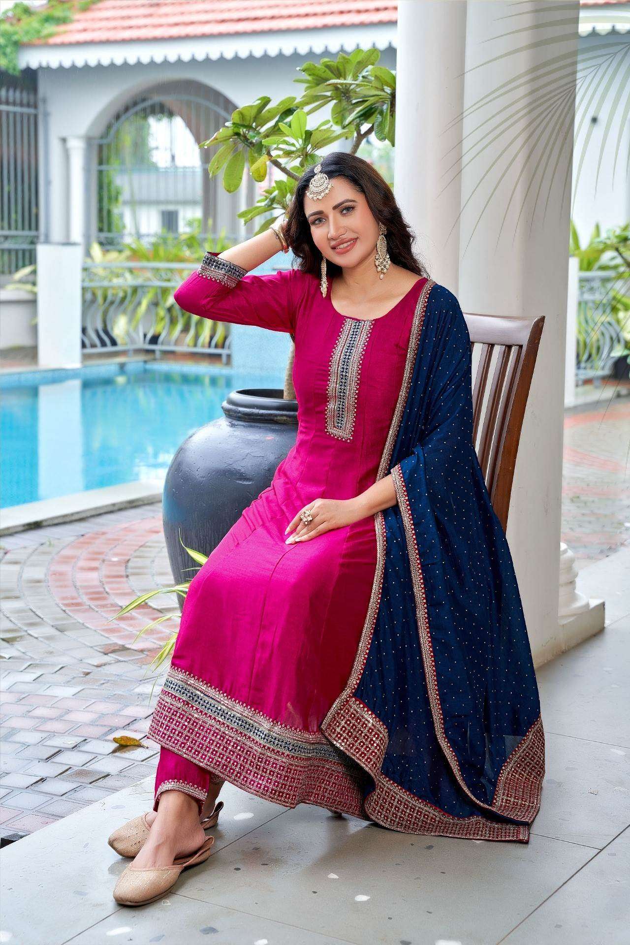 D.NO :- 1233 BY GURMAYA IN VICHITRA SILK WITH HEAVY EMBROIDERY WORK ANARKALI STYLE 