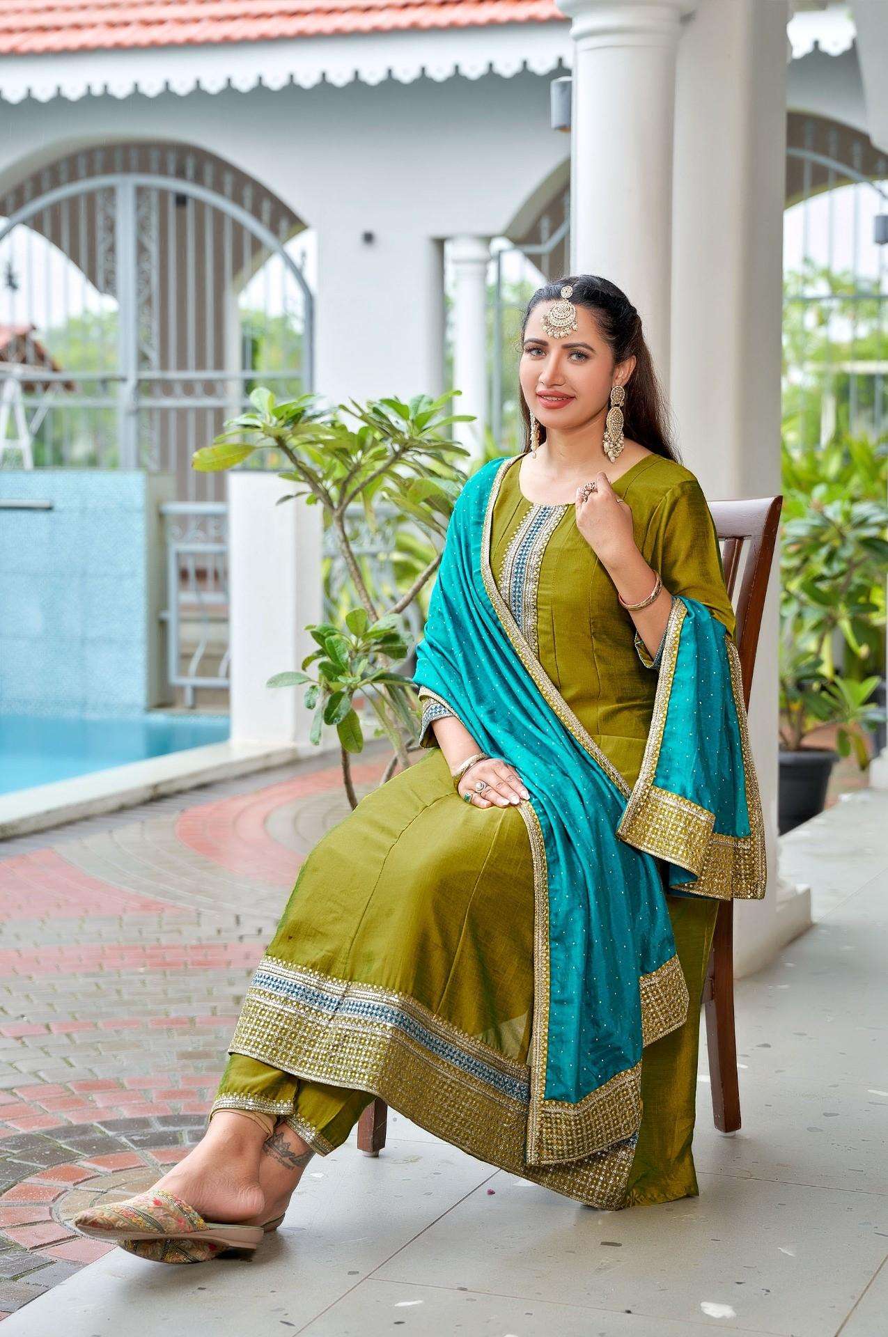 D.NO :- 1234 BY GURMAYA IN VICHITRA SILK WITH HEAVY EMBROIDERY WORK ANARKALI STYLE 