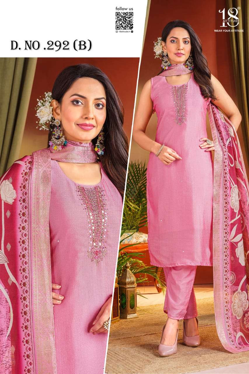 D.NO :- 292(B) BY 18 ATTITUDE IN VICHITRA SILK WITH HANDWORK COMBO PACK 
