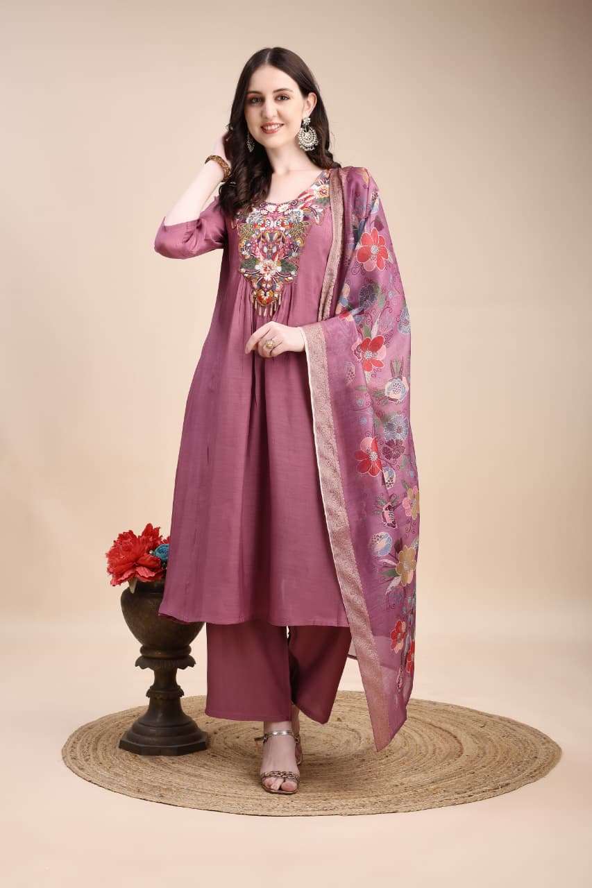 D.NO :- 2932 BY MCLOTHINGS IN MULL CHANDERI WITH MULTI SEQUENCE CORDING WORK 