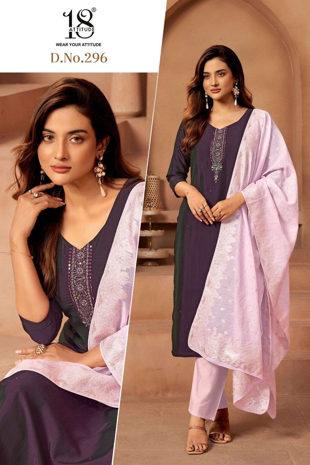 D.NO :- 296 BY 18 ATTITUDE IN RANGILA JACQUARD FABRICS WITH EMBROIDERY WORK 