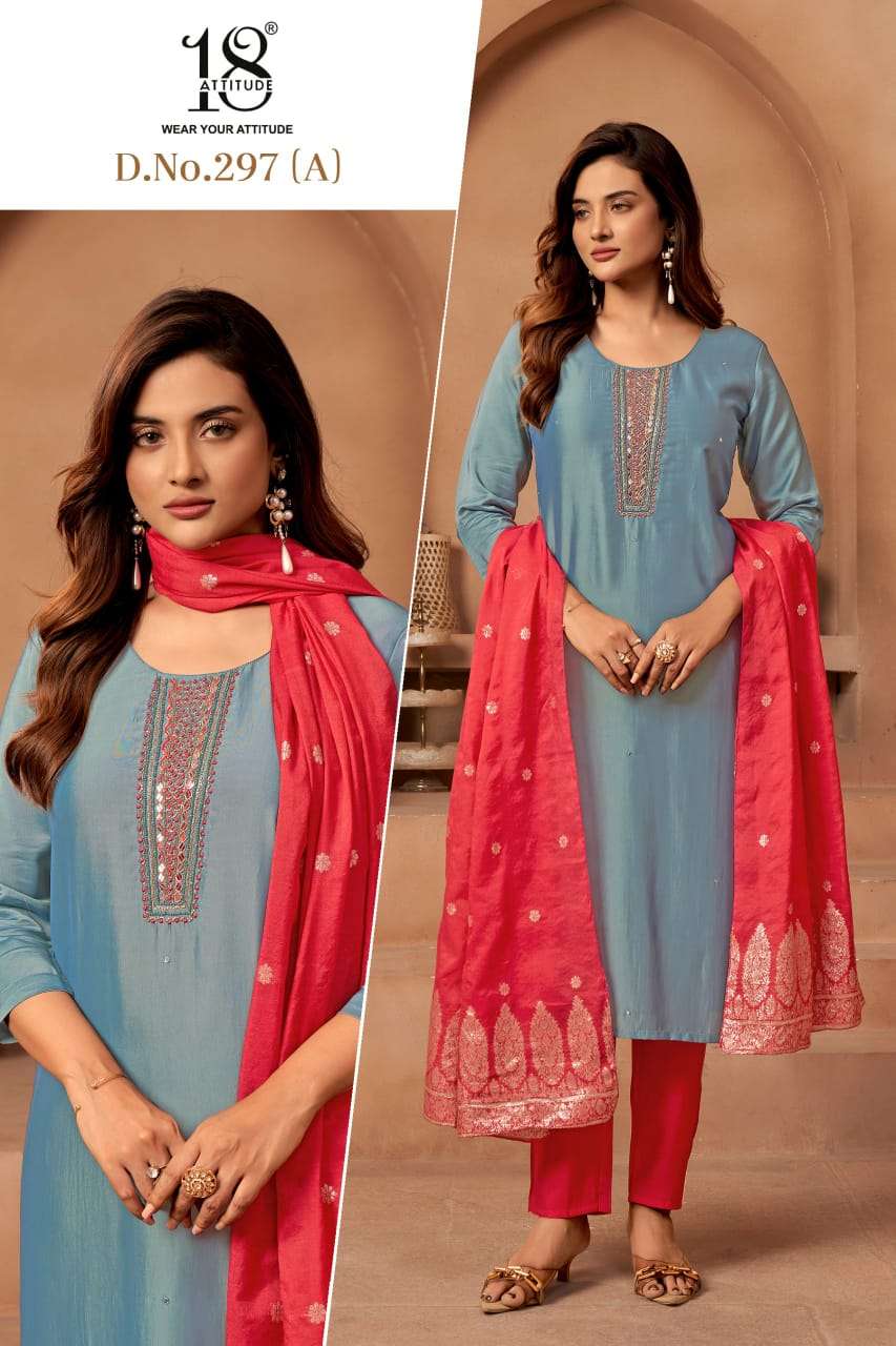 D.NO :- 297(A) BY 18 ATTITUDE IN RANGILA JACQUARD FABRICS WITH EMBROIDERY WORK 