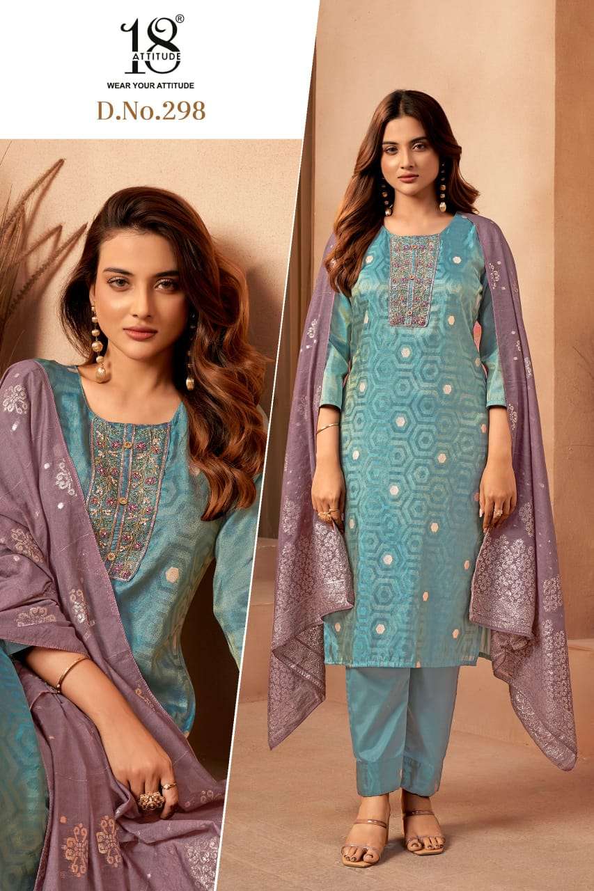 D.NO :- 298 BY 18 ATTITUDE IN RANGILA JACQUARD FABRICS WITH EMBROIDERY WORK 