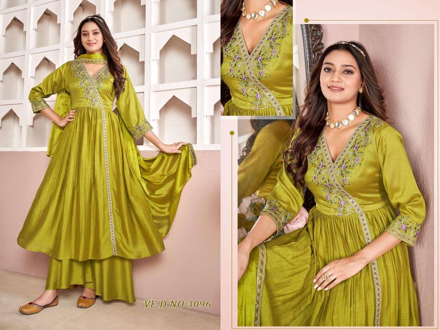 D.NO :- 3094 TO 3096 BY LADIES FLAVOUR IN VICHITRA SILK WITH EMBROIDERY WORK & INNER 