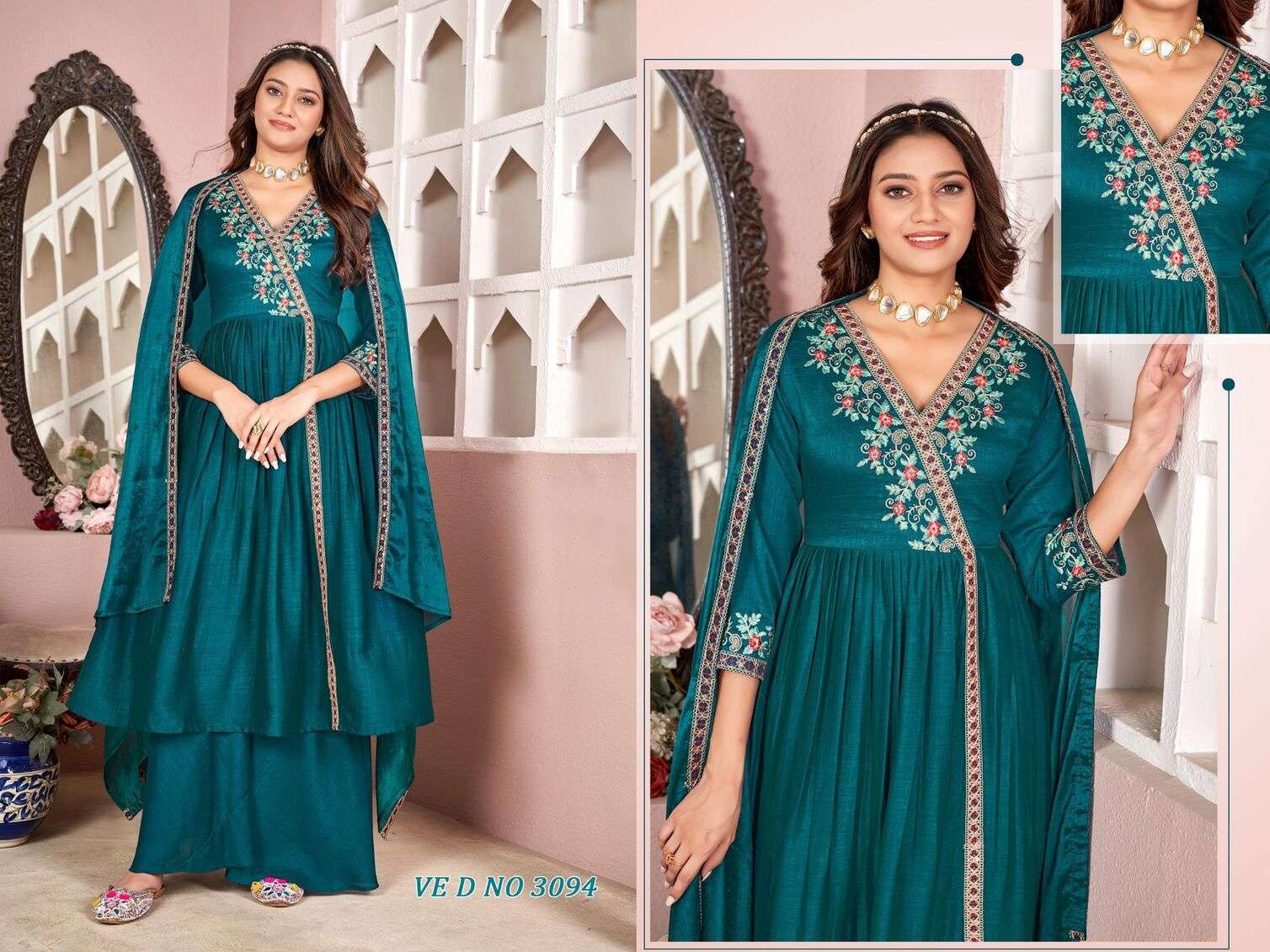 D.NO :- 3094 TO 3096 BY LADIES FLAVOUR IN VICHITRA SILK WITH EMBROIDERY WORK & INNER 