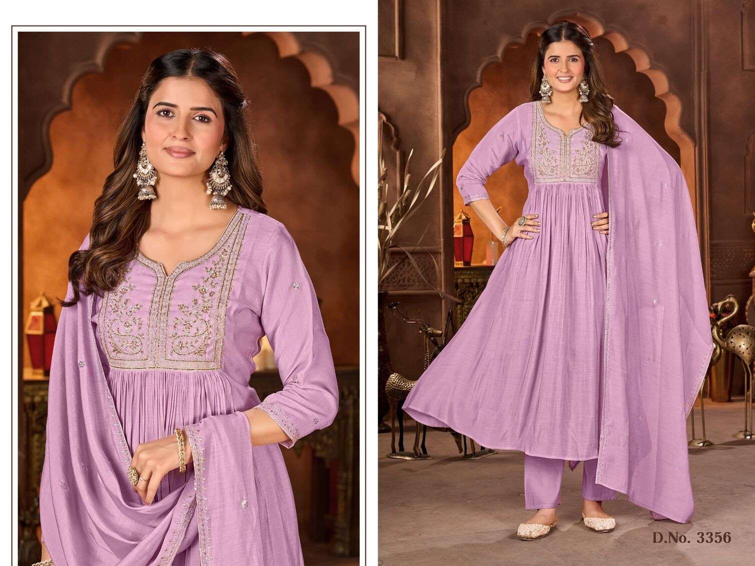D.NO :- 3356 BY LADIES FLAVOUR IN MULL CHANDERI WITH HANDWORK & COTTON INNER 