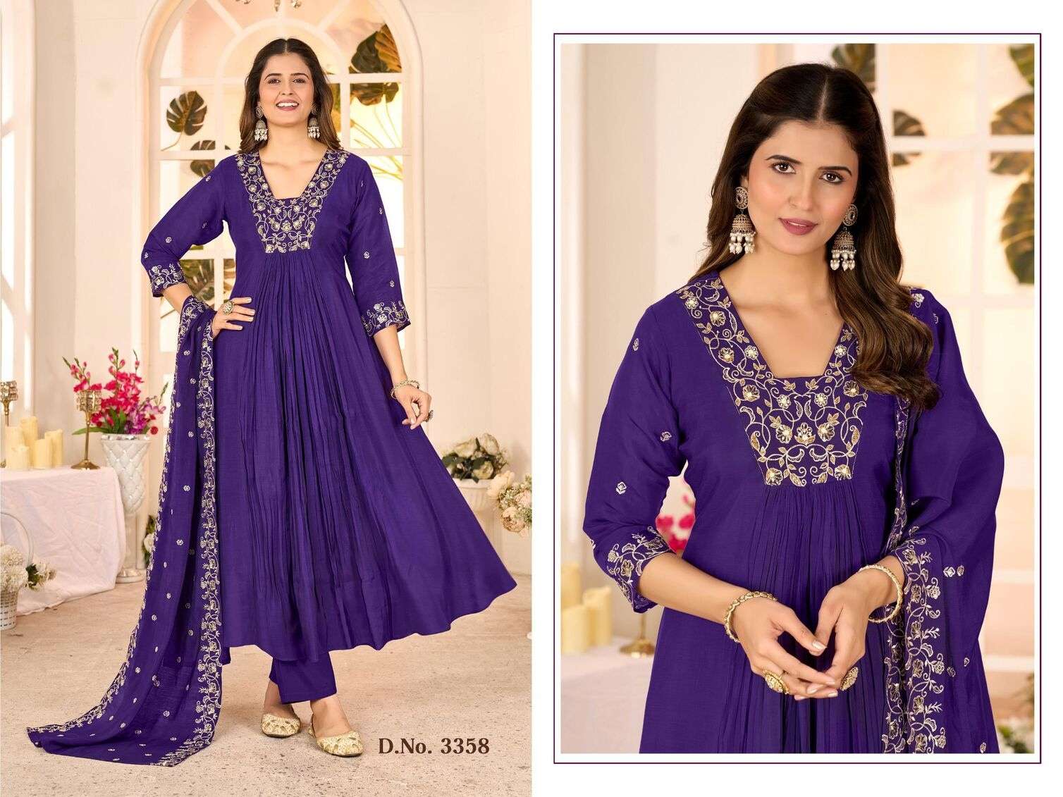 D.NO :- 3358 BY LADIES FLAVOUR IN MULL CHANDERI WITH HANDWORK & COTTON INNER 