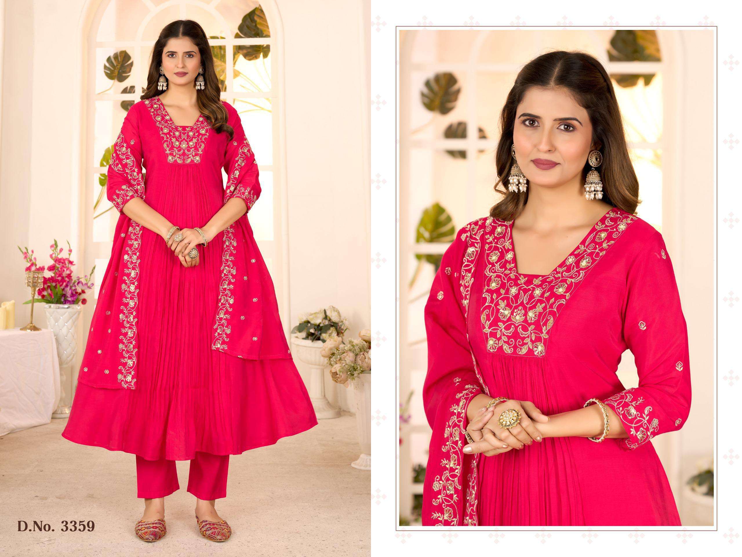 D.NO :- 3359 BY LADIES FLAVOUR IN MULL CHANDERI WITH HANDWORK & COTTON INNER 