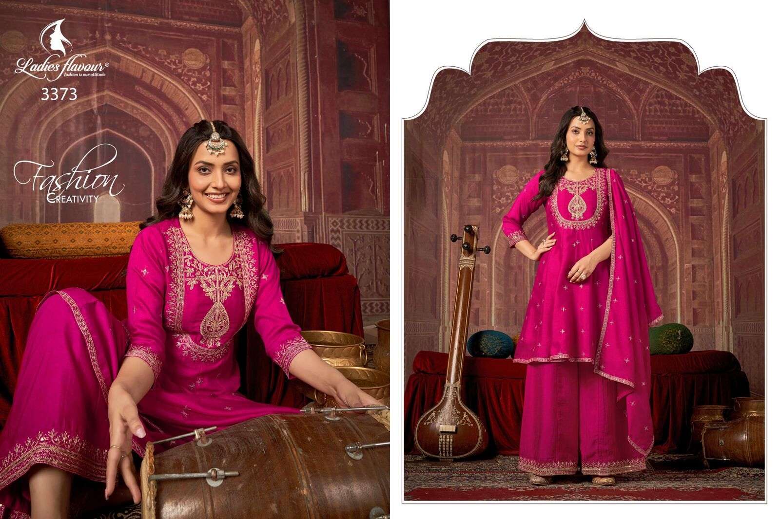 D.NO :- 3373 TO 3375 BY LADIES FLAVOUR IN HEAVY VICHITRA BLOOMING EMBROIDERY WORK WITH INNER 