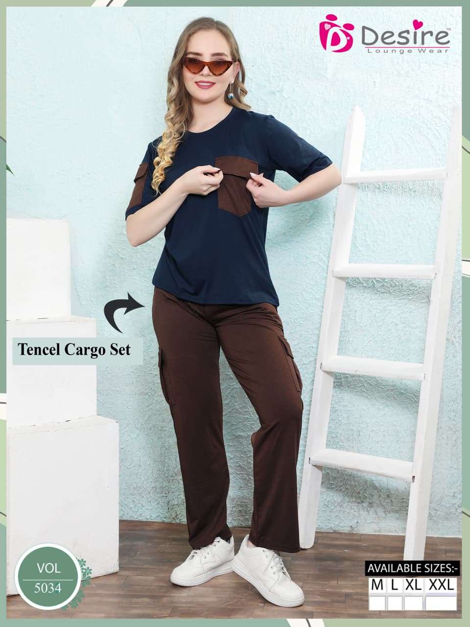 D.NO :- 5034 BY DESIRE LOUNGE WEAR PREMIUM SERIES TENCEL CARGO SET (BAGGY FIT)