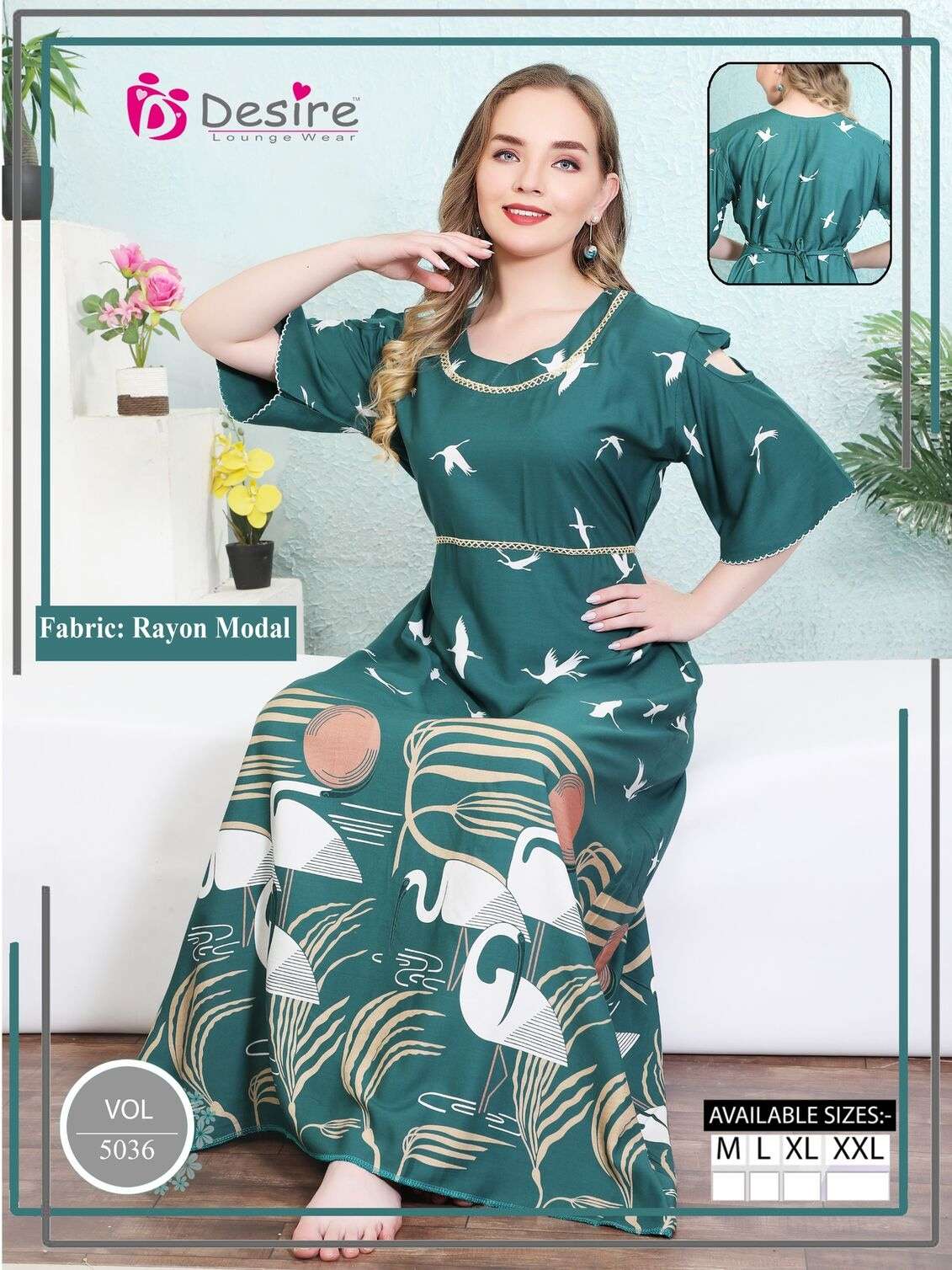 D.NO :- 5036 BY DESIRE LOUNGE WEAR IN RAYON MODAL FROCK STYLE NIGHTY 