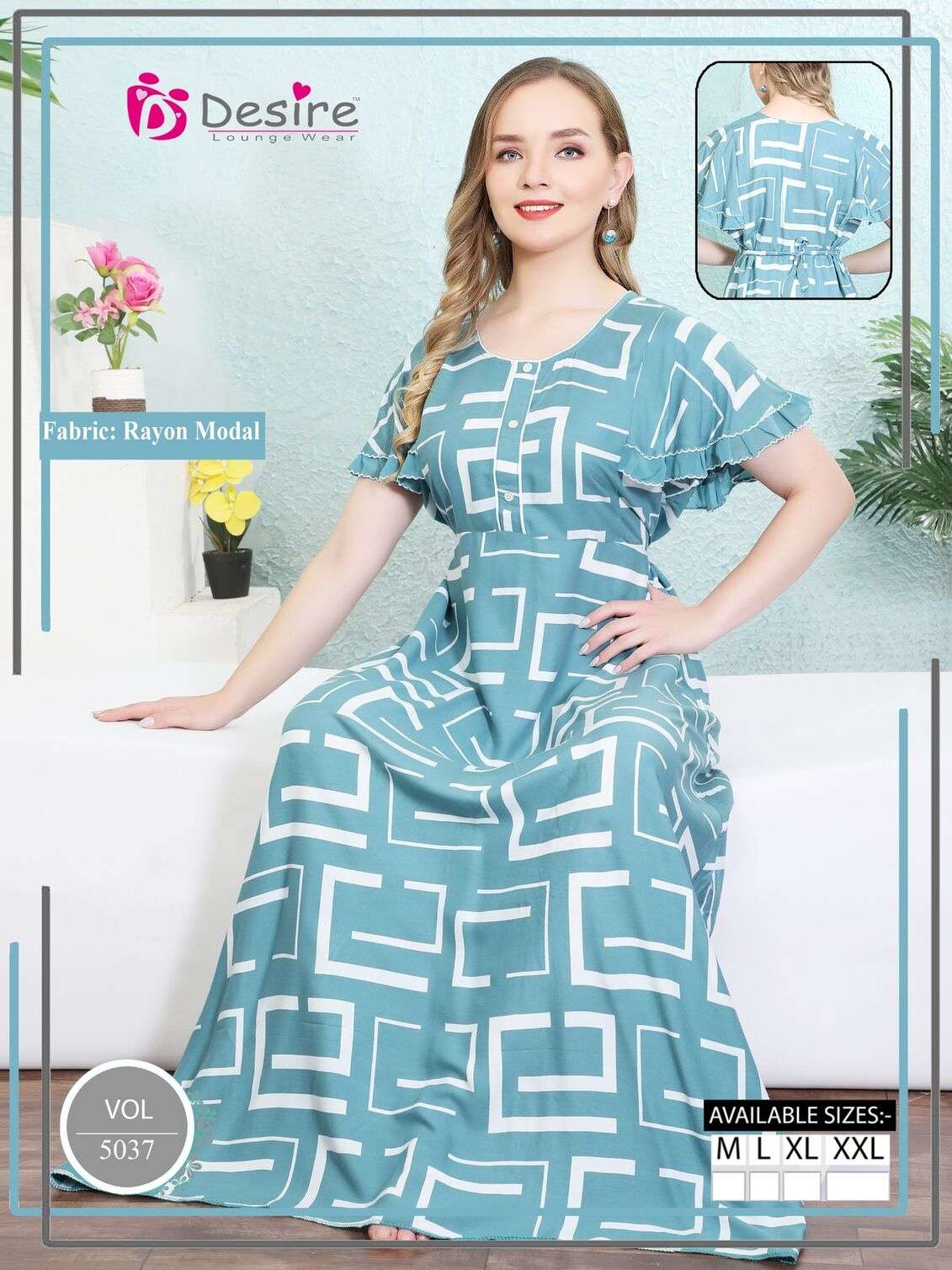 D.NO :- 5037 BY DESIRE LOUNGE WEAR IN RAYON MODAL FROCK STYLE NIGHTY 