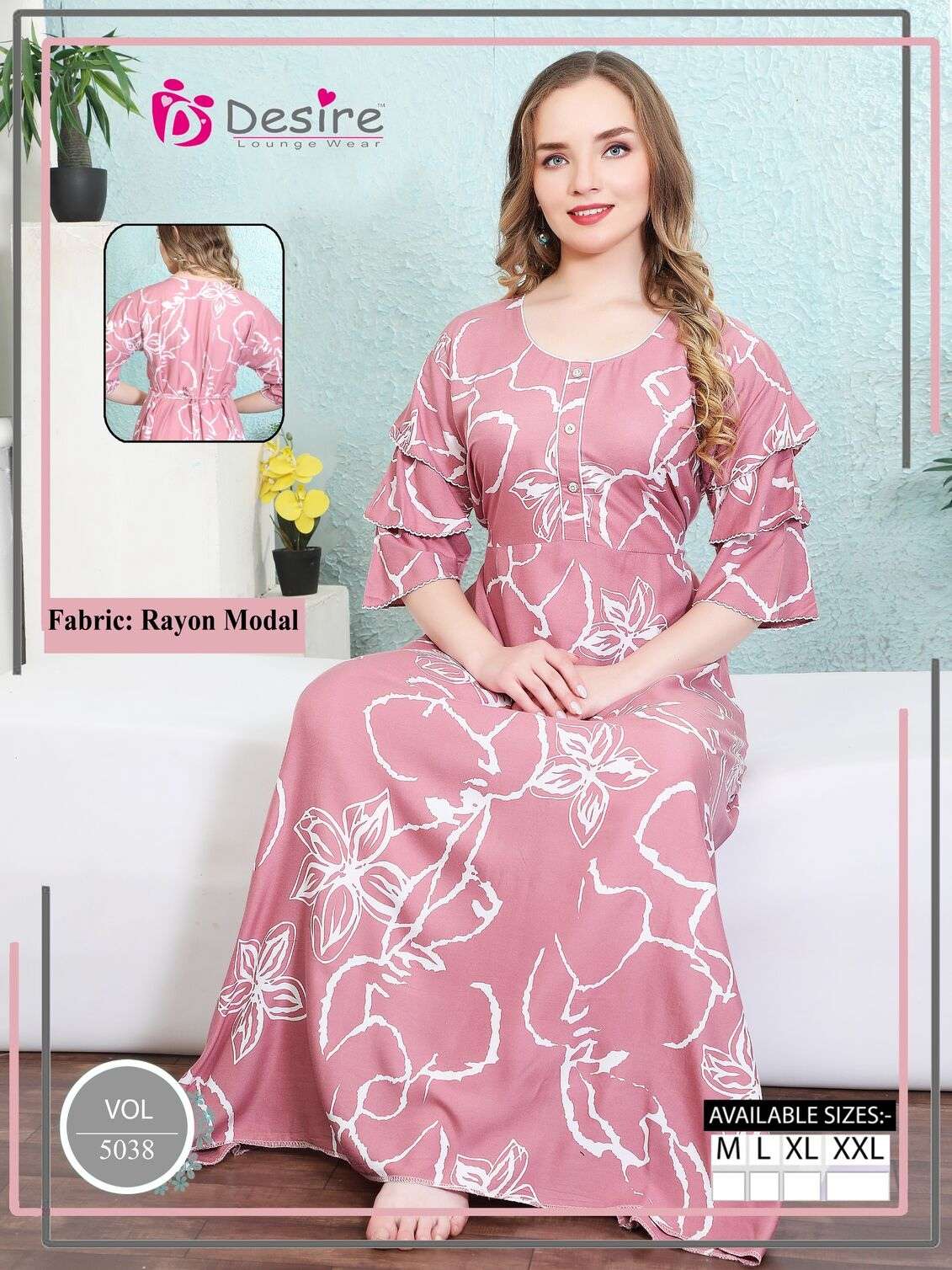 D.NO :- 5038 BY DESIRE LOUNGE WEAR IN RAYON MODAL FROCK STYLE NIGHTY 