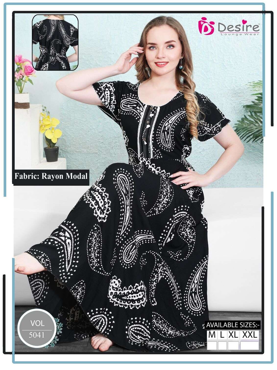 D.NO :- 5041 BY DESIRE LOUNGE WEAR IN RAYON MODAL FROCK STYLE NIGHTY 