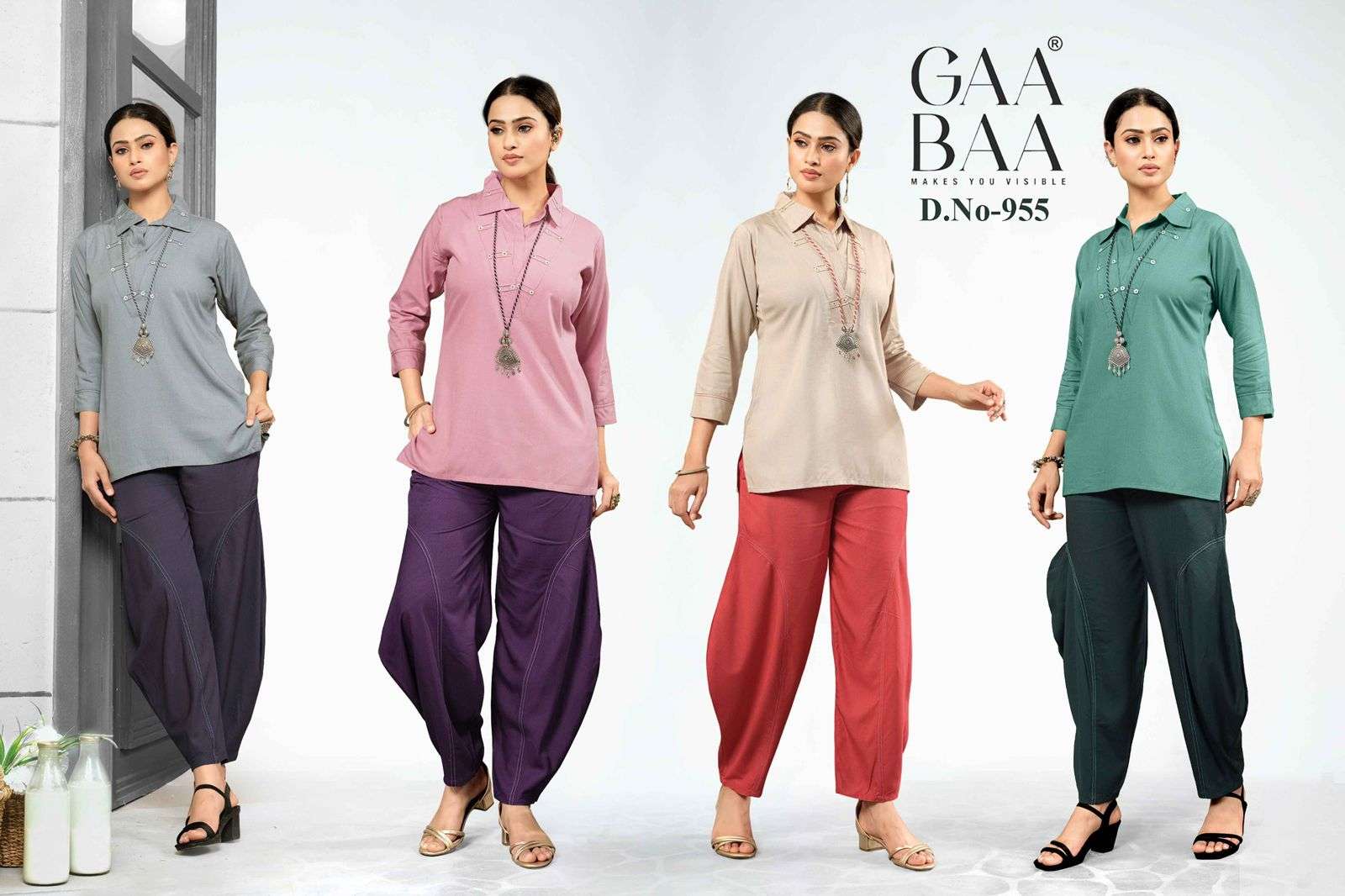D.NO :- 955 BY GAABAA IN HEAVY LIVA RAYON SLUB WITH BEAUTIFULL METAL NECKLESS 