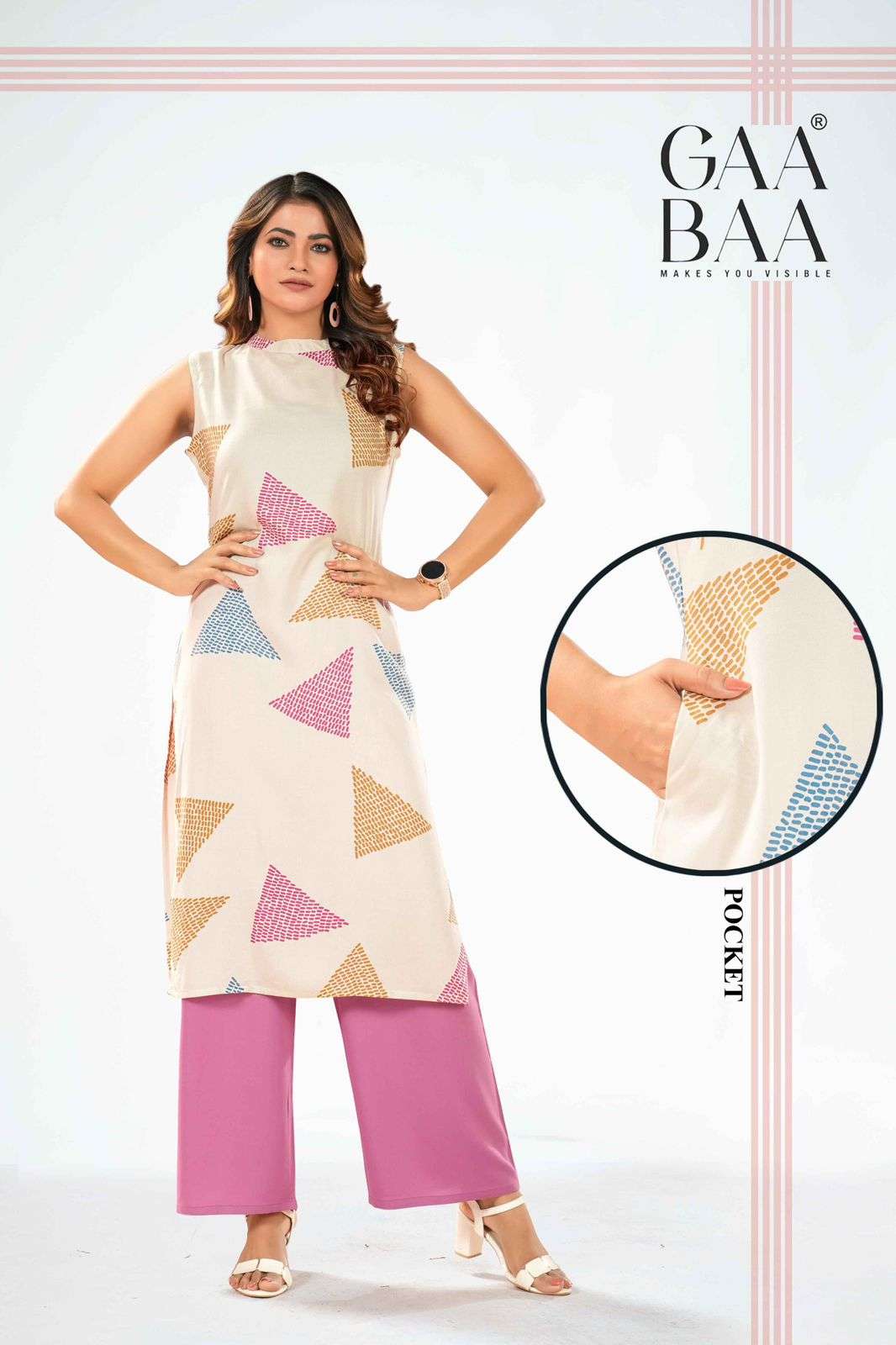 D.NO :- 956 BY GAABAA IN RAYON PRINT TOP WITH A-ONE SIDE POCKET & HALF SLEEVES 