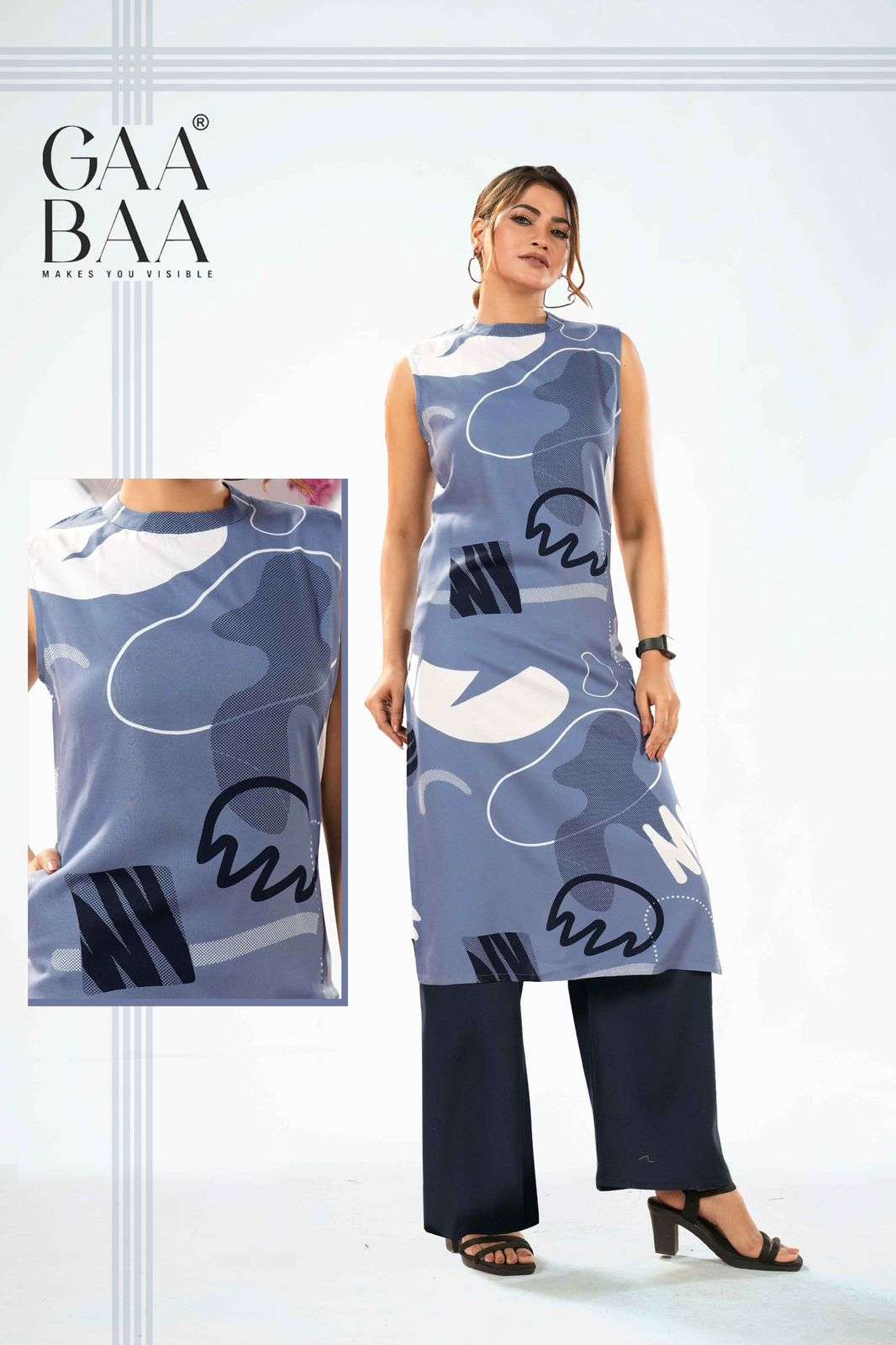 D.NO :- 956 BY GAABAA IN RAYON PRINT TOP WITH A-ONE SIDE POCKET & HALF SLEEVES 