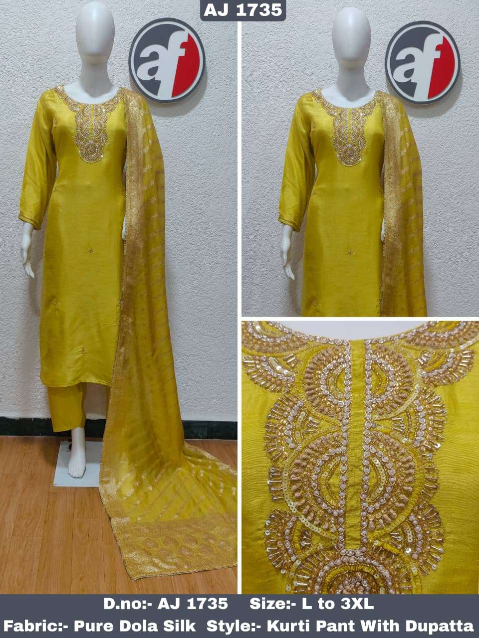 D.NO:- AJ 1735 BY ANJU FABRICS IN PURE DOLA SILK WITH HEAVY JACQUARD DUPATTA & HANDWORK 